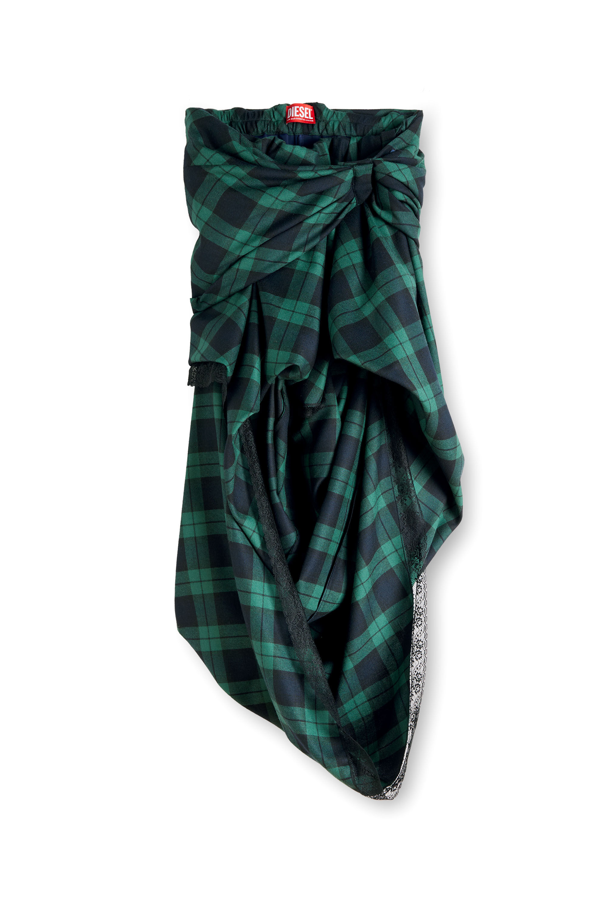 Diesel - O-WINNY, Damen Midilanger Rock im Tartan-Look mit Spitzenbesatz in Gr&uuml;n/Blau - 2