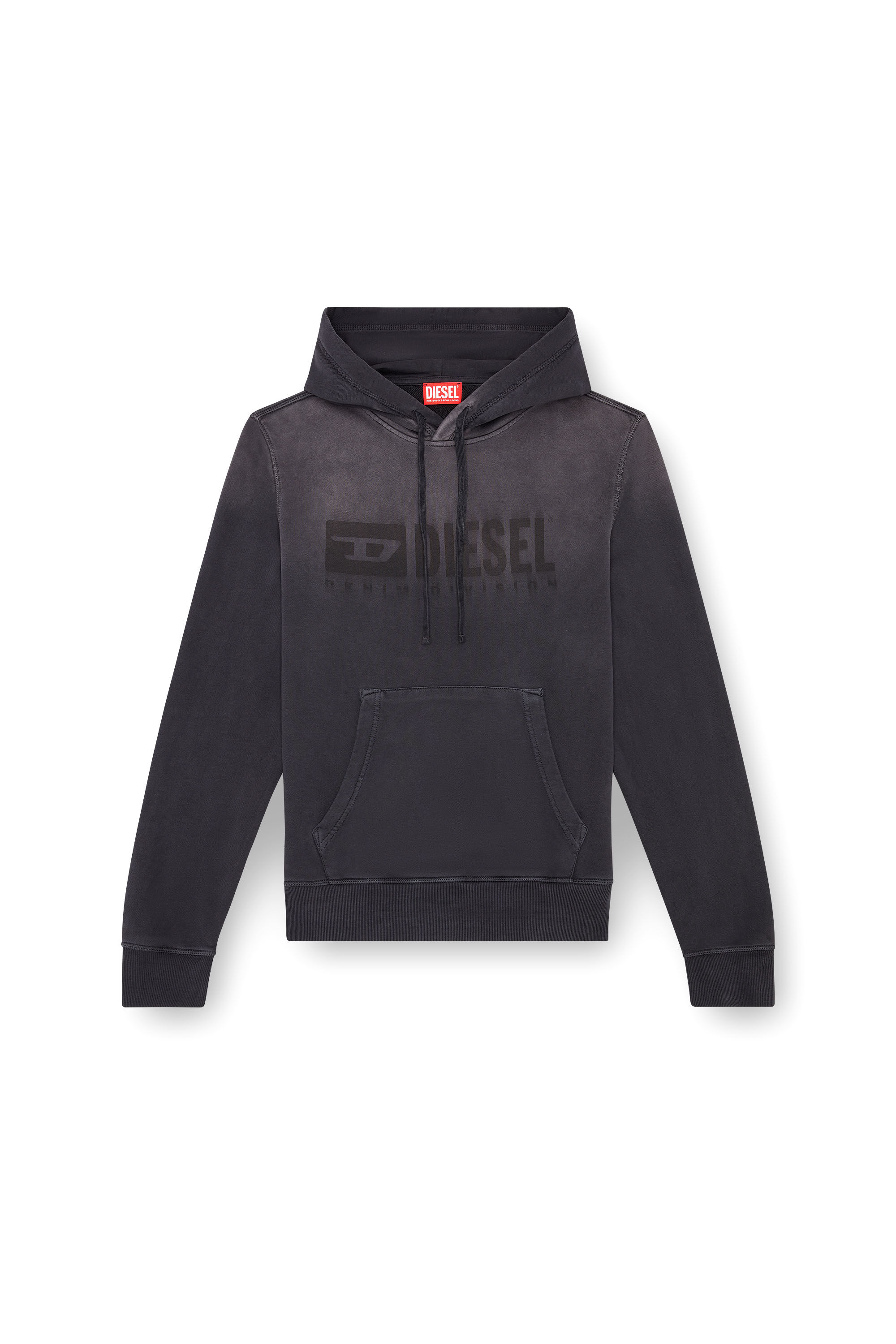 Herren Verblasster Hoodie mit Denim Division Logo Schwarz Diesel