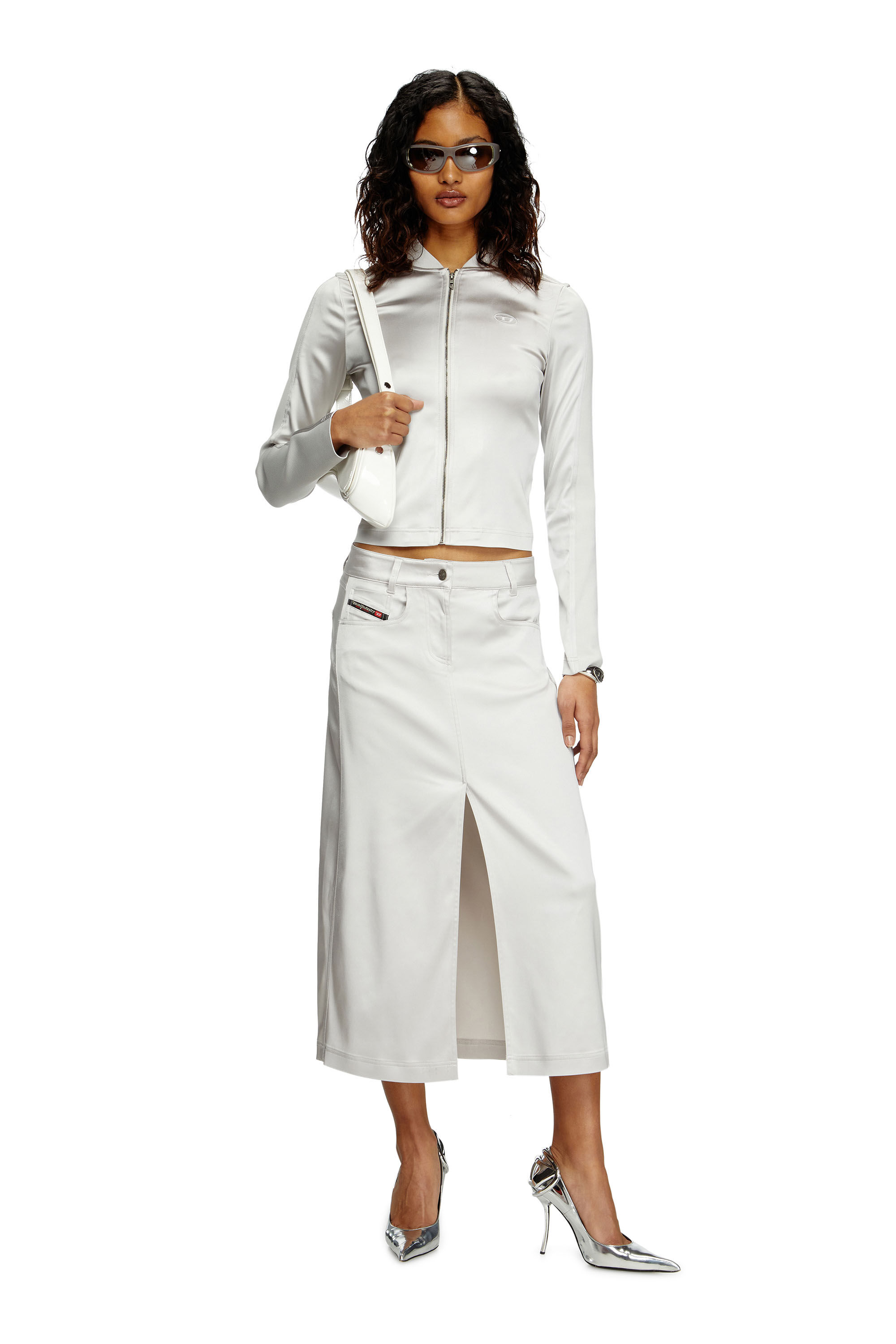 Diesel - O-EBBEY, Damen Midi-Kleid aus Stretch-Satin in Weiß - 1