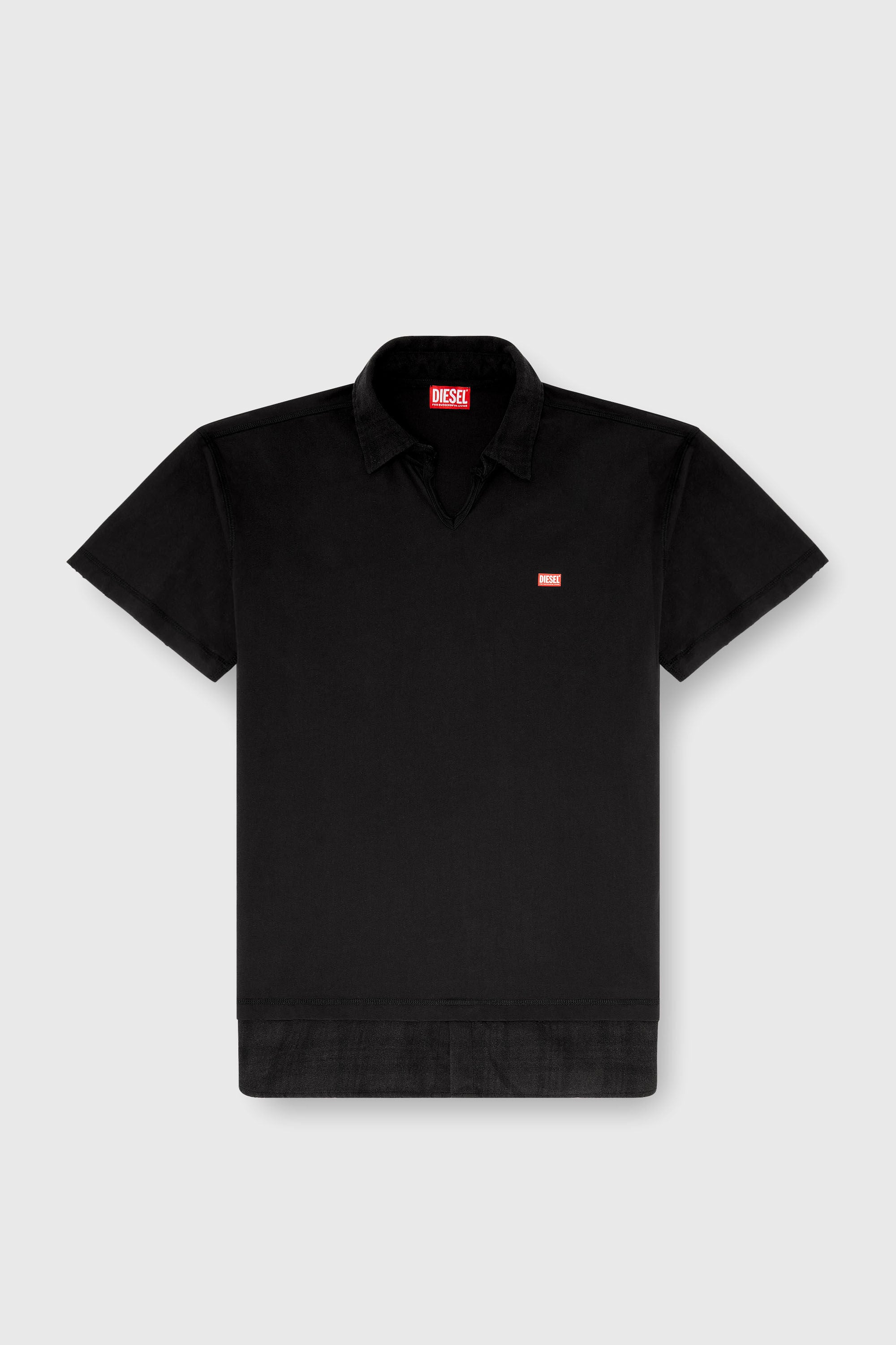 Diesel - T-ANSEL, Herren Jersey-Poloshirt mit Flanellkaro-Details in Schwarz - 2