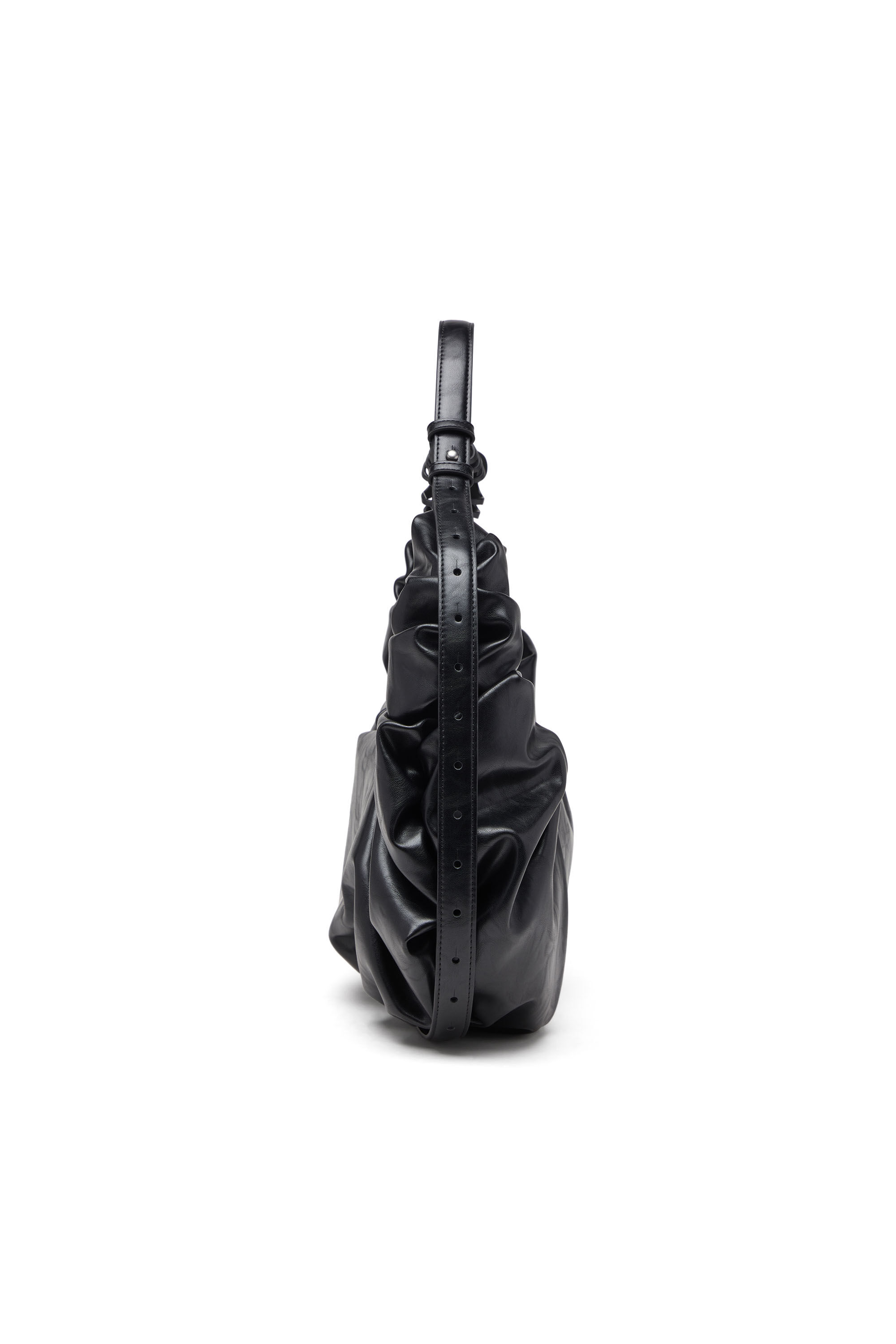 Diesel - GRAB-D HOBO L, Damen Große zerknitterte Hobo-Tasche aus glänzendem PU in Schwarz - 4