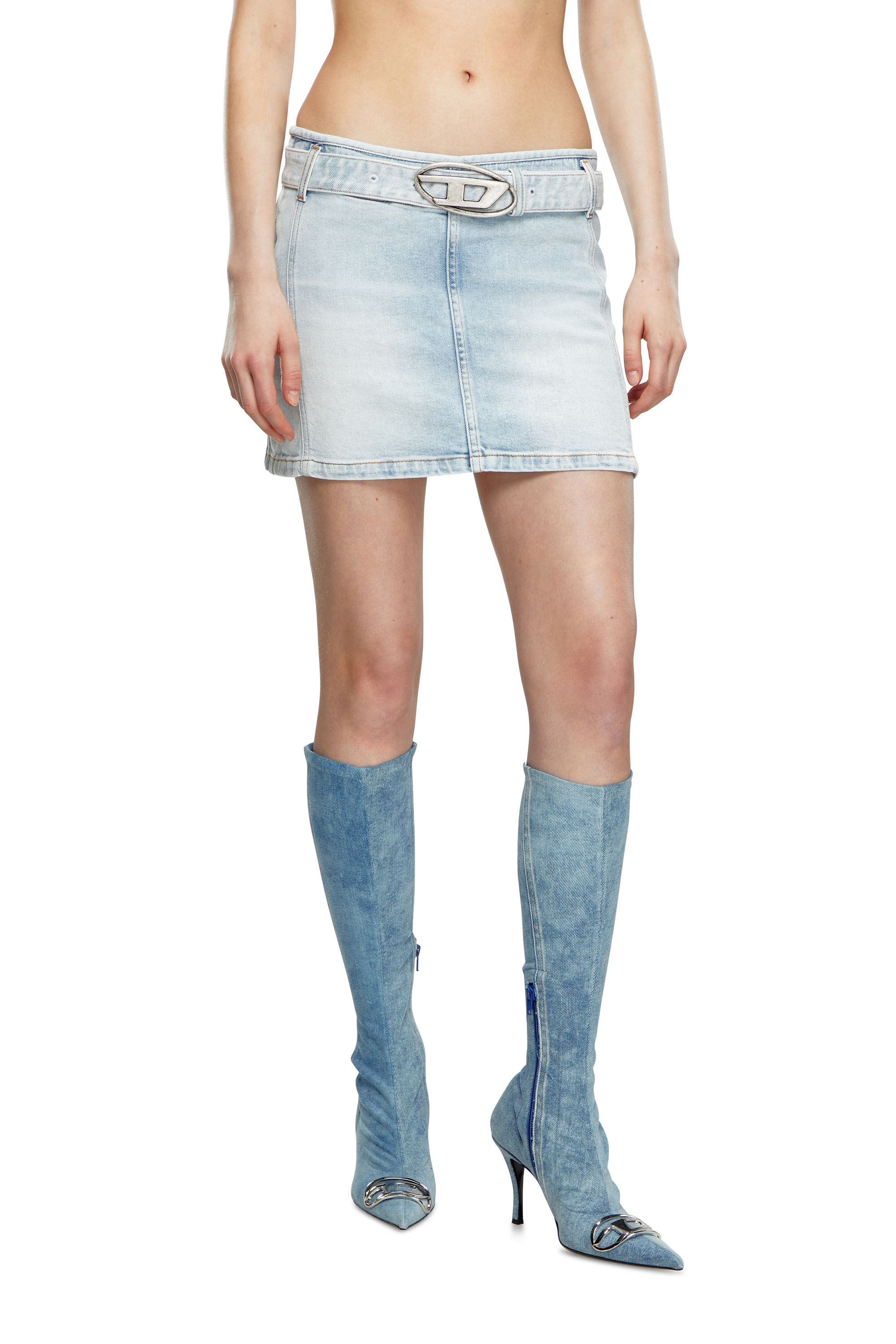 Diesel - DE-FLIP-S, Woman Denim mini skirt with logo belt in Blue - Image 3