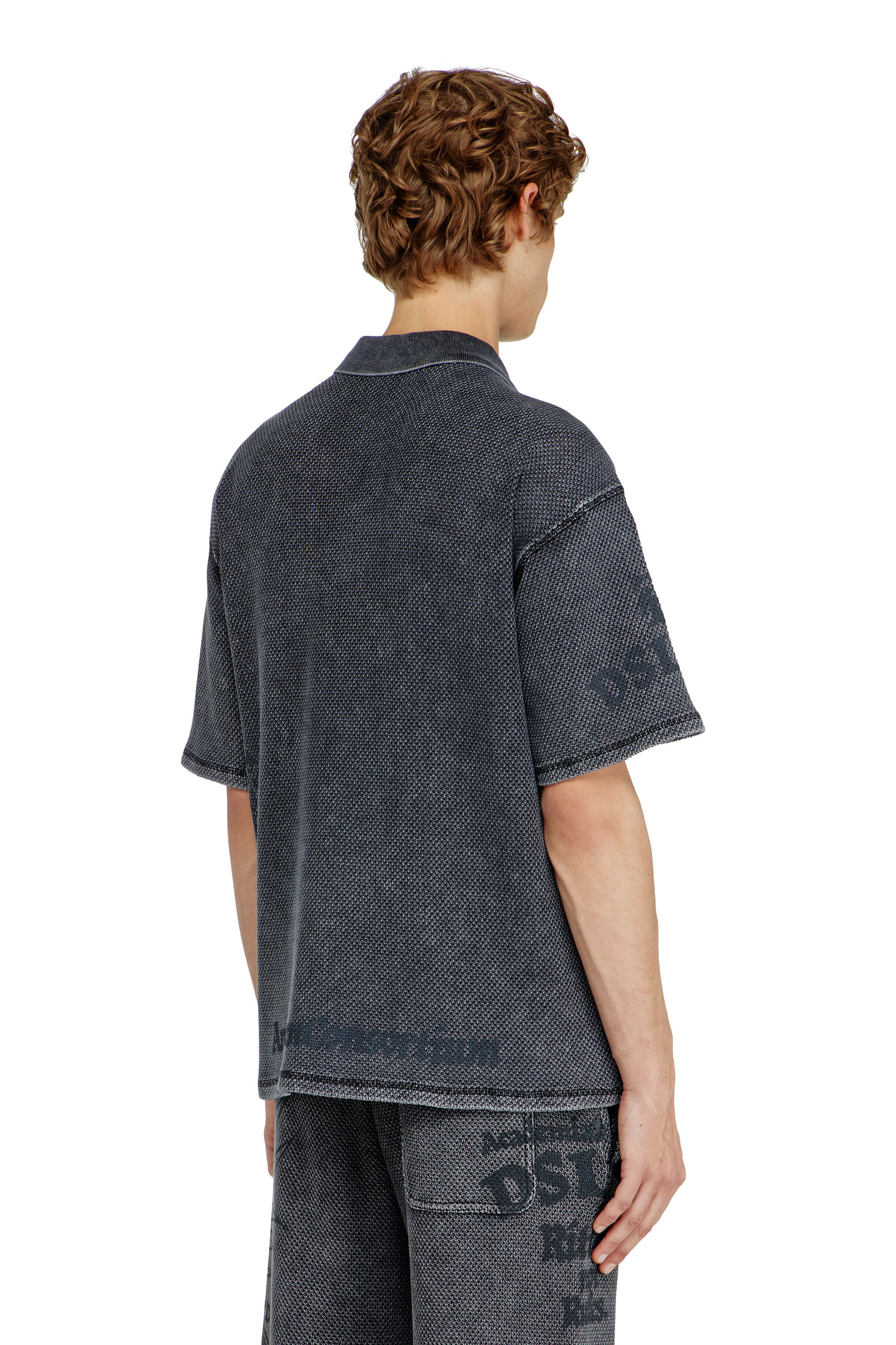 Diesel - T-ERRY-ZIP, Herren Mesh-Jacquard-Poloshirt mit Phoenix-Print in Dunkelgrau - 4