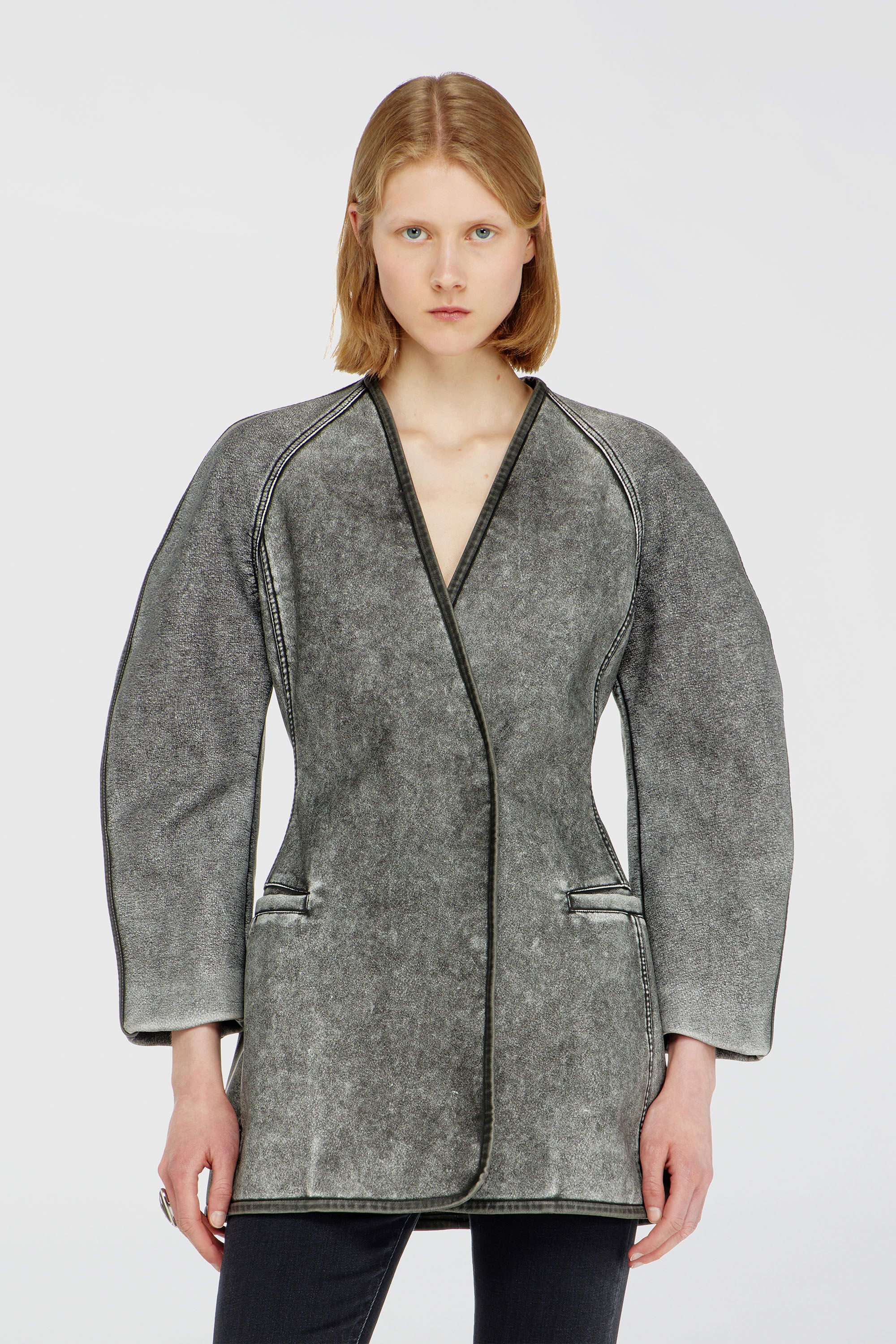 Diesel - G-ALAX, Damen Cardigan-Jacke mit Kokon&auml;rmeln in Grau - 3