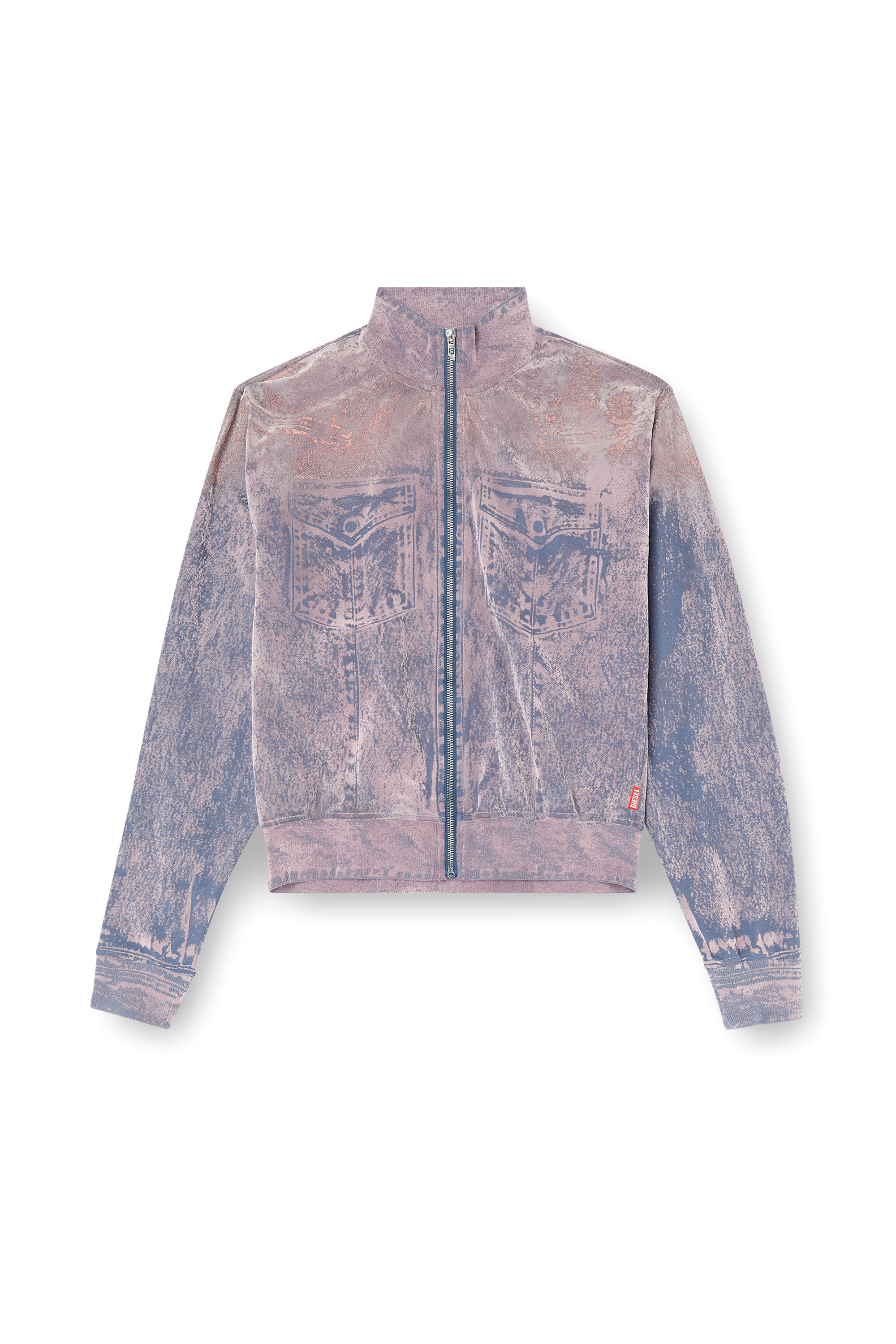 Diesel - F-SLITLY, Damen Reißverschluss-Sweatshirt mit beflocktem Trompe-l'Œil in Blau/Violett - 2