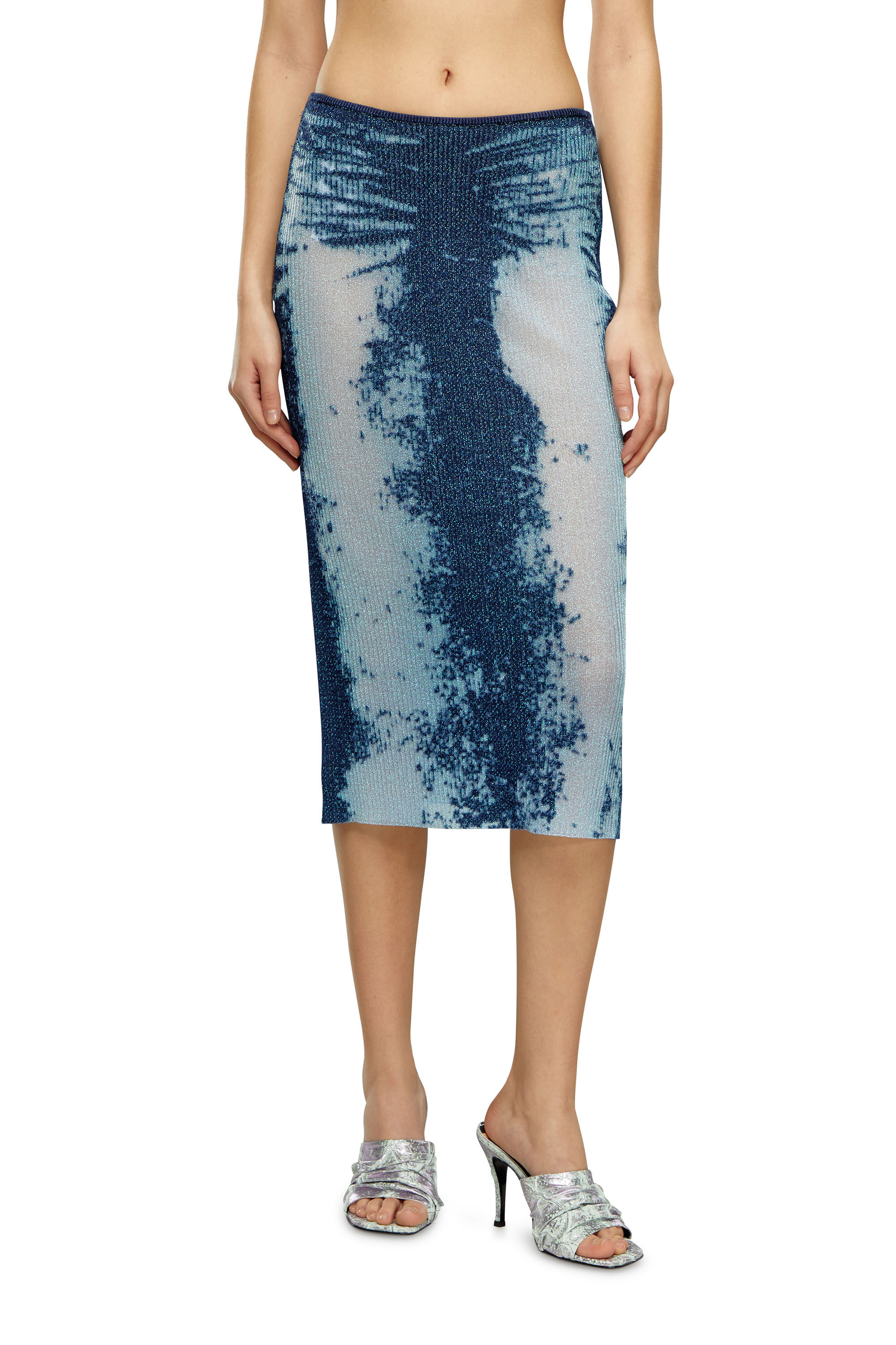 Diesel - M-BEGONIA, Woman Midi skirt in devoré metallic knit in Blue - Image 3