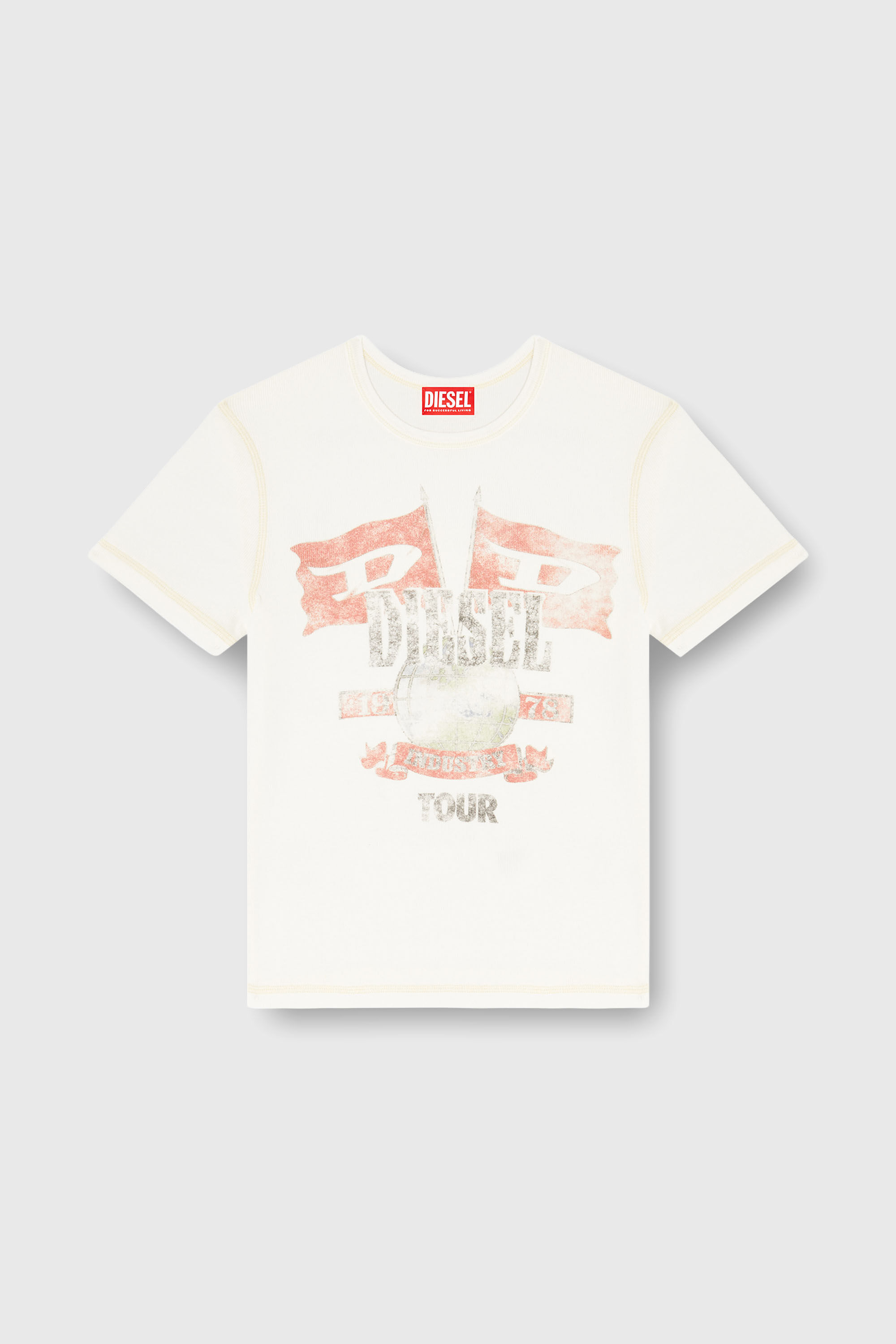 Diesel - T-MARSY-RIB, Damen Geripptes T-Shirt mit Konzertgrafiken in Wei&szlig; - 2