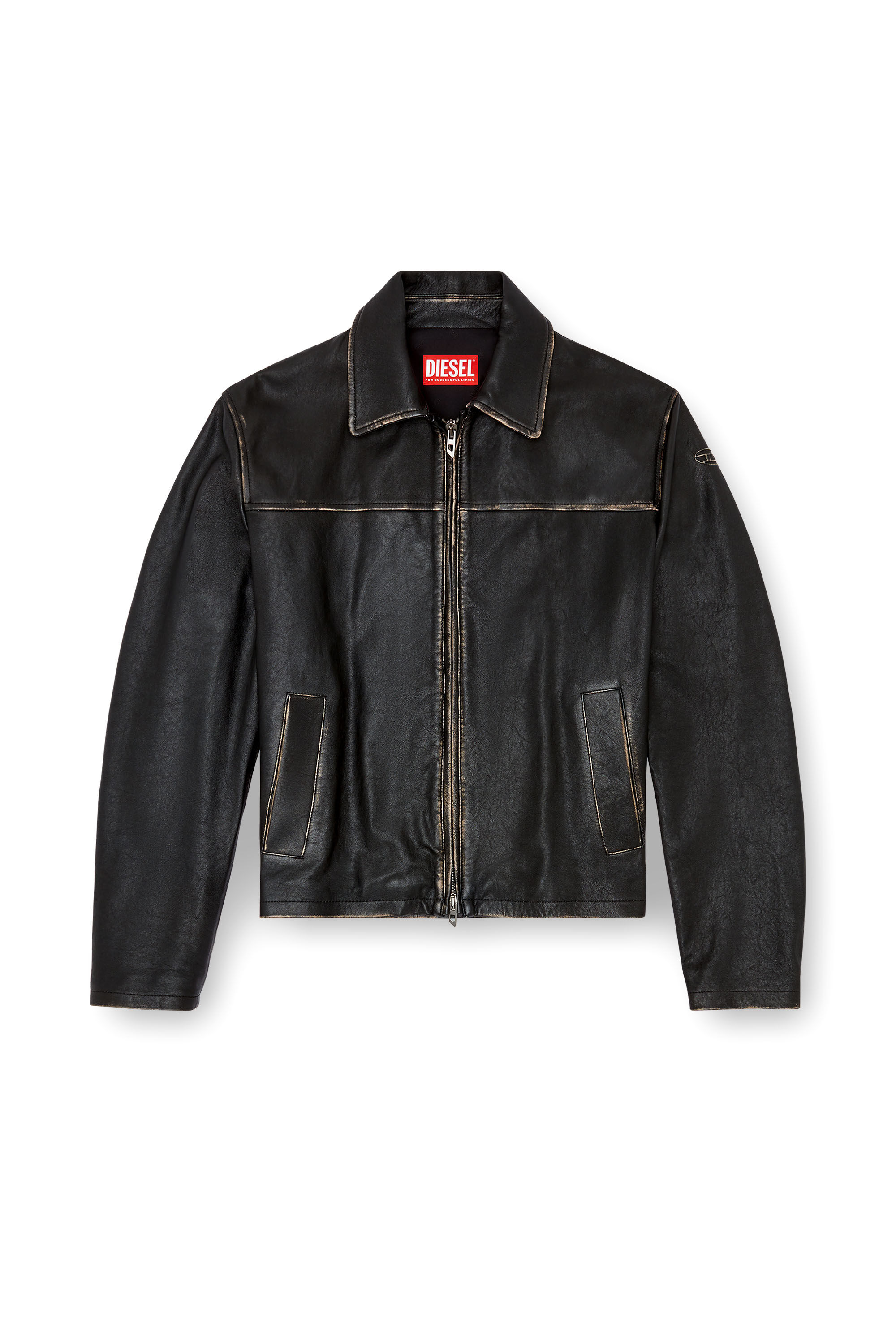 Herren Distressed-Lederjacke | Schwarz | Diesel