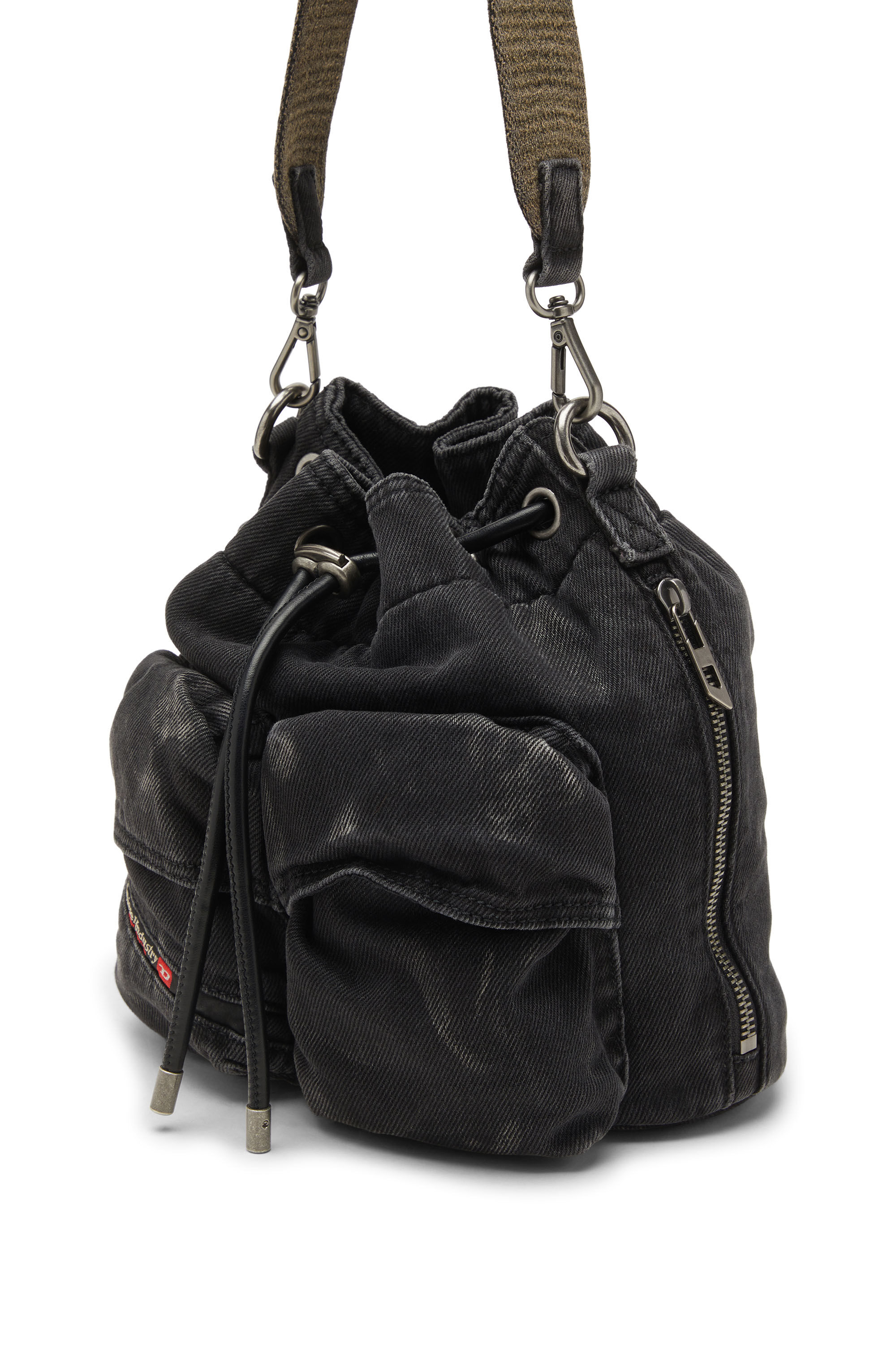 Diesel - MULTI-PKTS BUCKET X, Unisex Multi-Pkts-Multipocket-Beuteltasche aus gewaschenem Denim in Schwarz - 5
