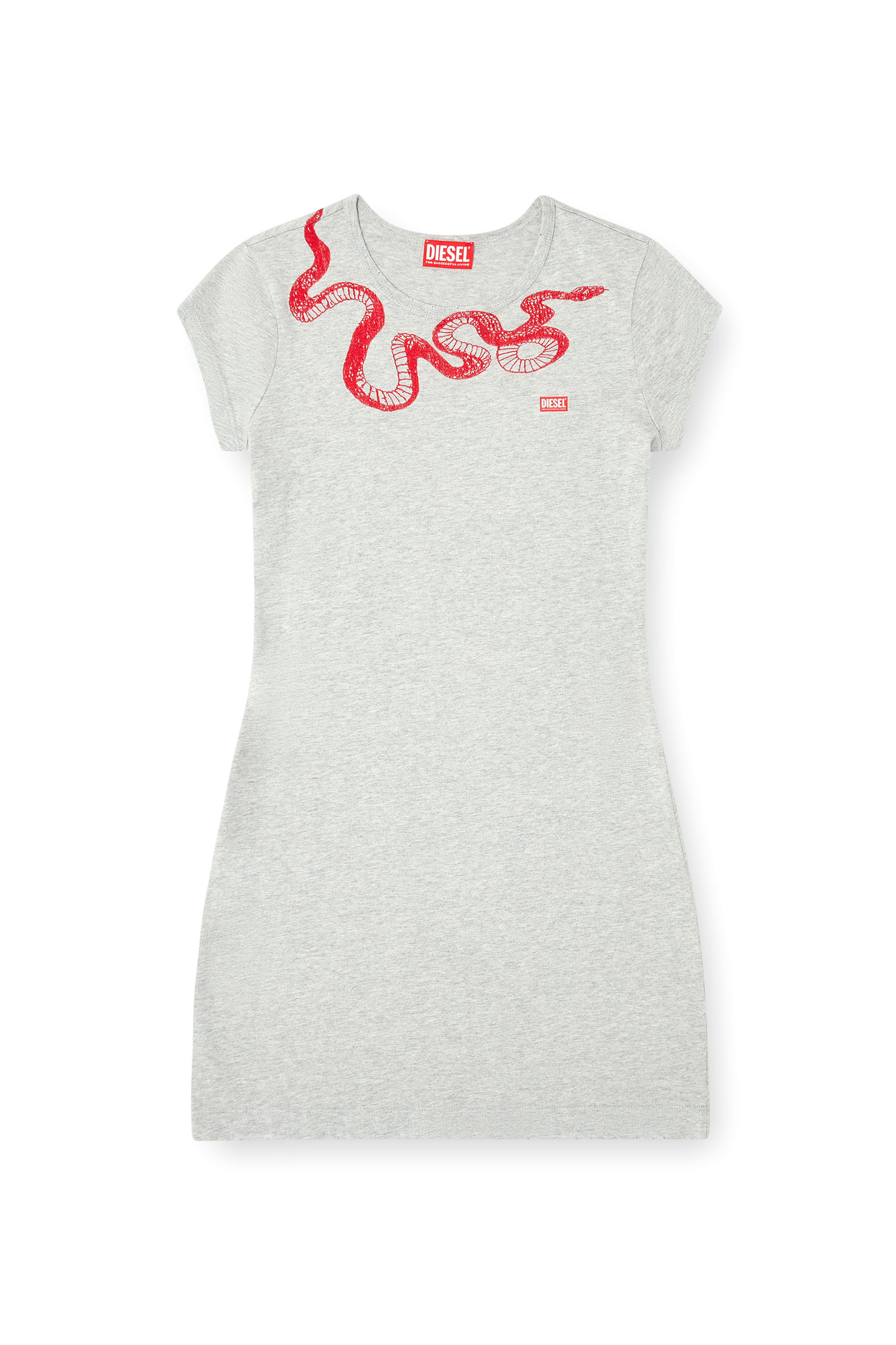 Diesel - CL-D-ANGIEL-MEL-SNAKE, Damen Kurzes T-Shirt-Kleid mit Schlangen-Stickerei in Grau - 2
