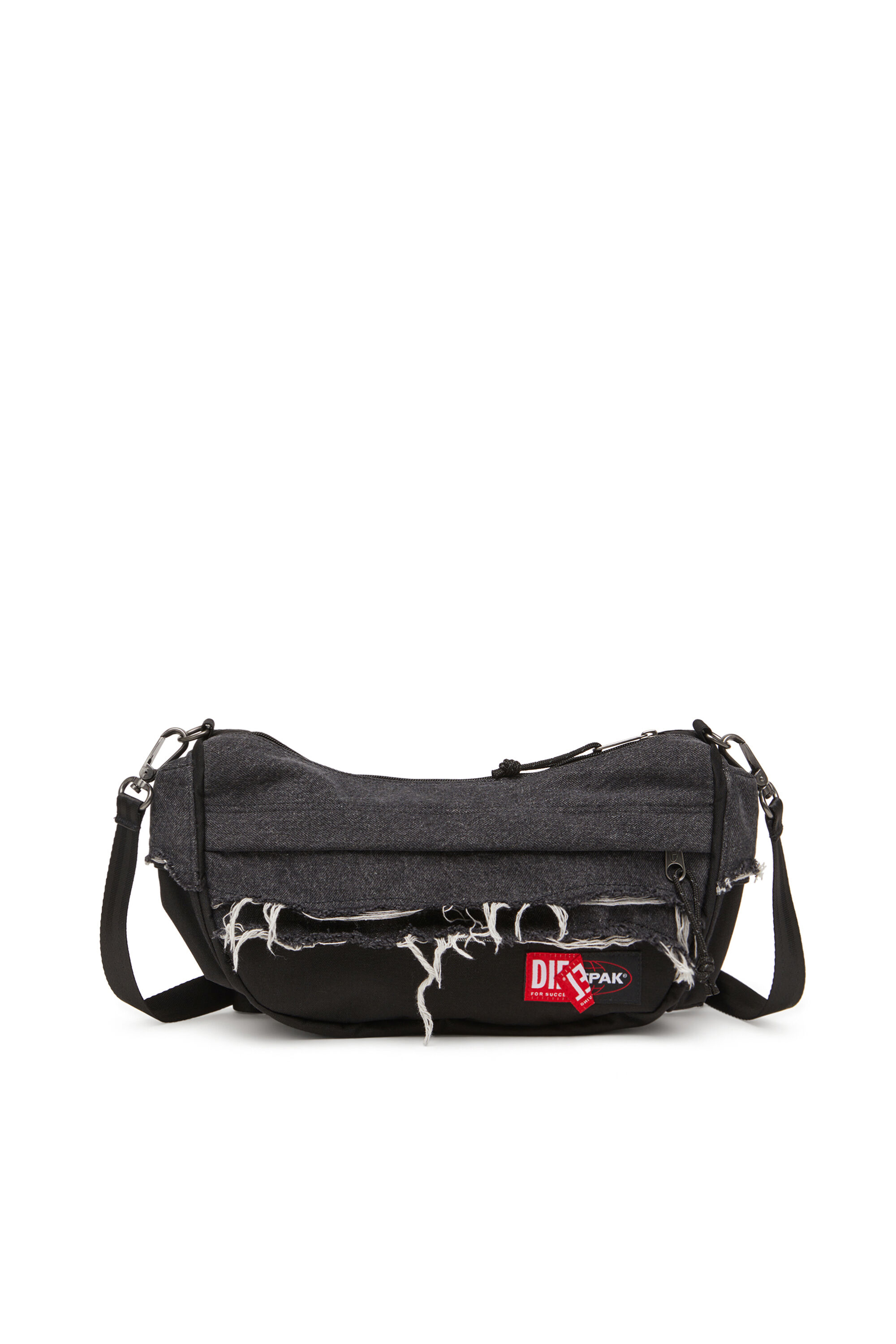 Diesel - DIESEL SHOULDER BAG, Unisex Schultertasche aus Destroyed-Denim und CORDURA® in Schwarz - 1