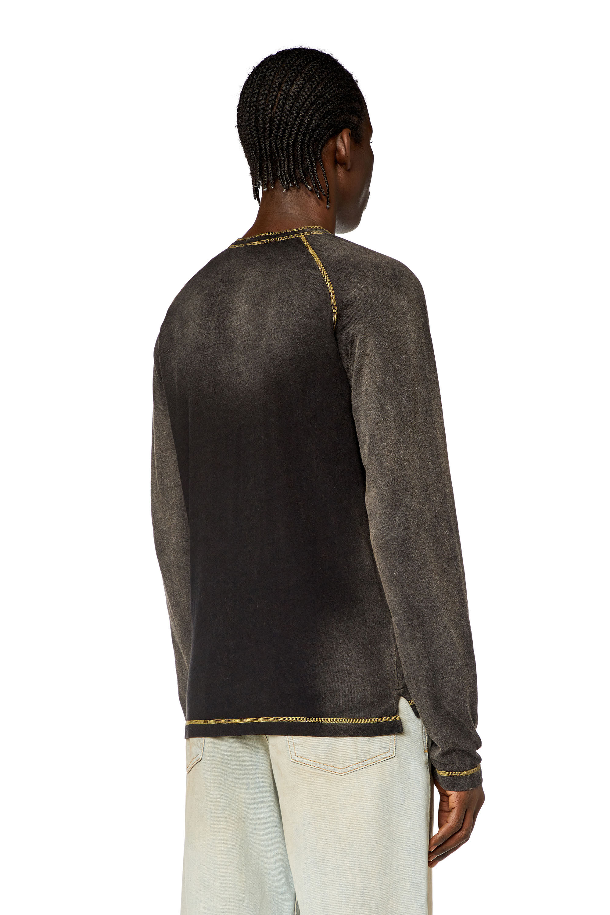 Diesel - T-RISY, Herren Henley-T-Shirt in sonnengebleichter Optik in Schwarz - 4