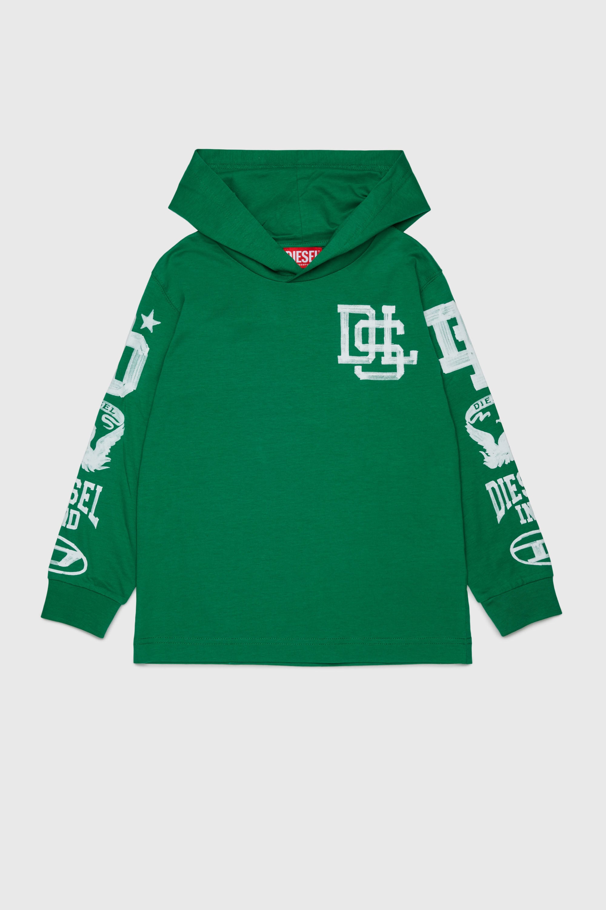 Diesel - TBUNDY OVER, Herren Langarmshirt mit Kapuze und varsity-Grafik in Gr&uuml;n - 1