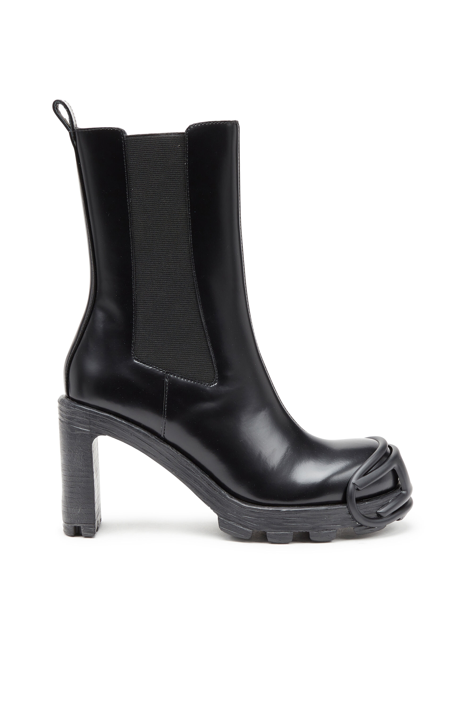 Diesel - D-HAMMER CH D W, Damen D-Hammer-High-Heel-Stiefel mit Oval D-Plakette in Schwarz - 1