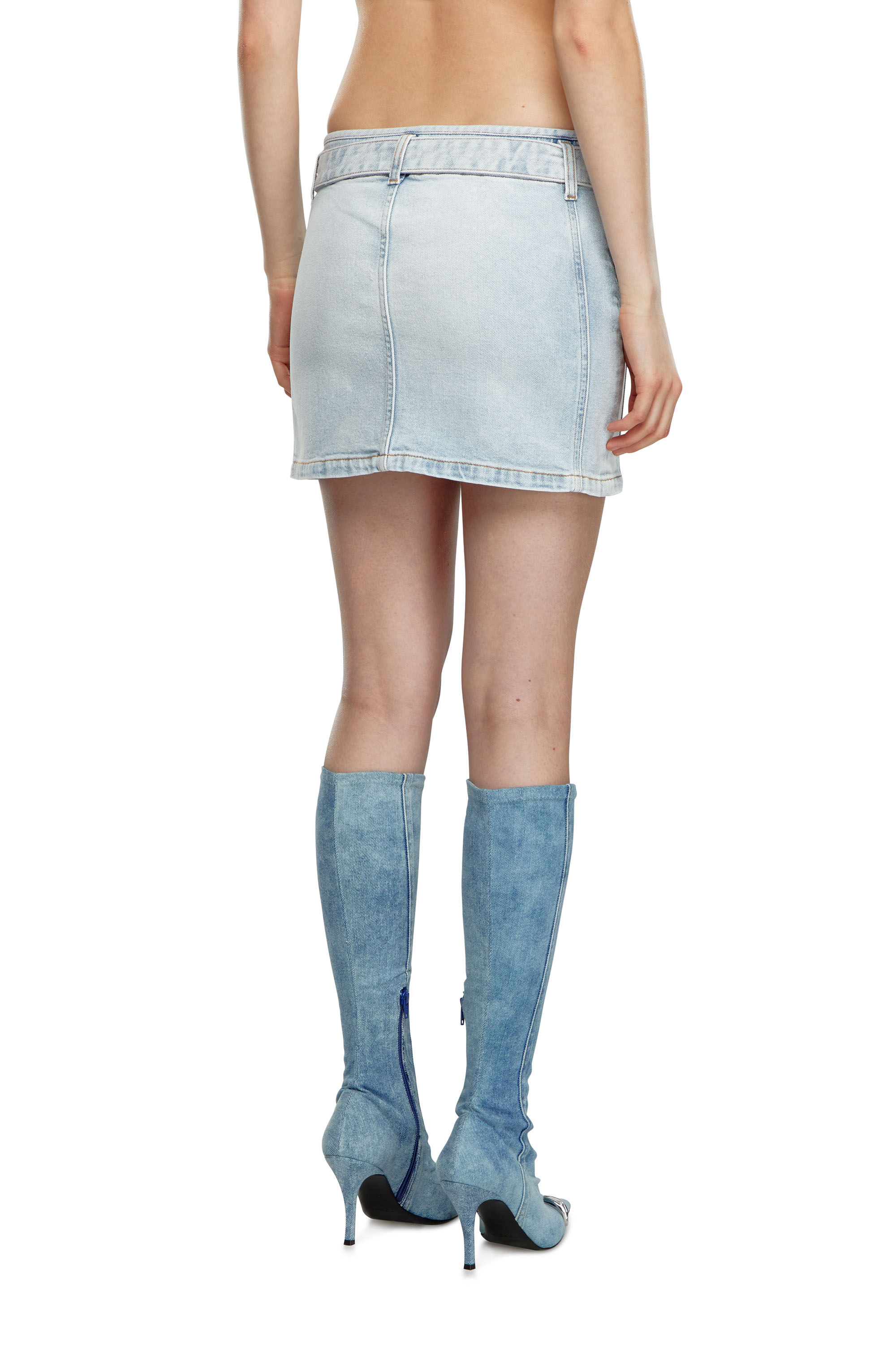 Diesel - DE-FLIP-S, Woman Denim mini skirt with logo belt in Blue - Image 4