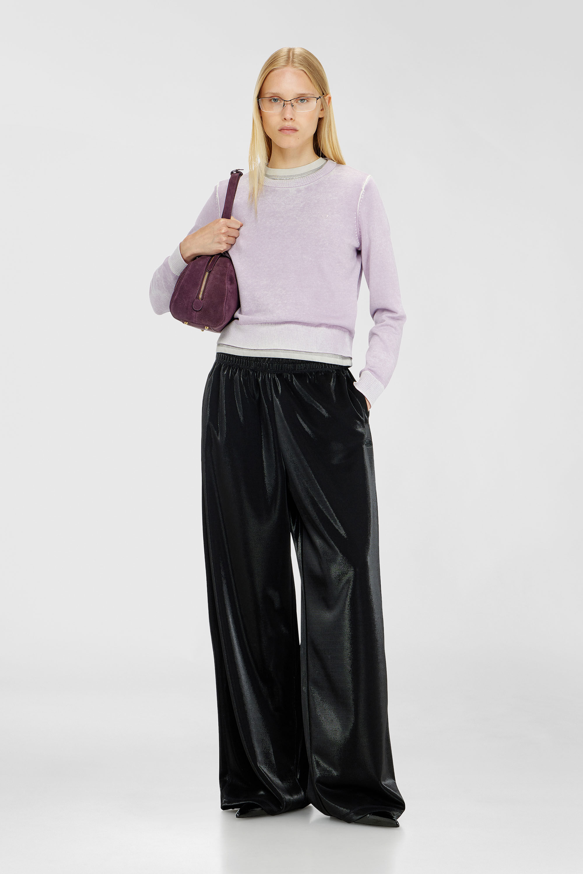 Diesel - P-ROSY, Damen Sweatpants aus gl&auml;nzendem Piquet-Stoff in Schwarz - 1
