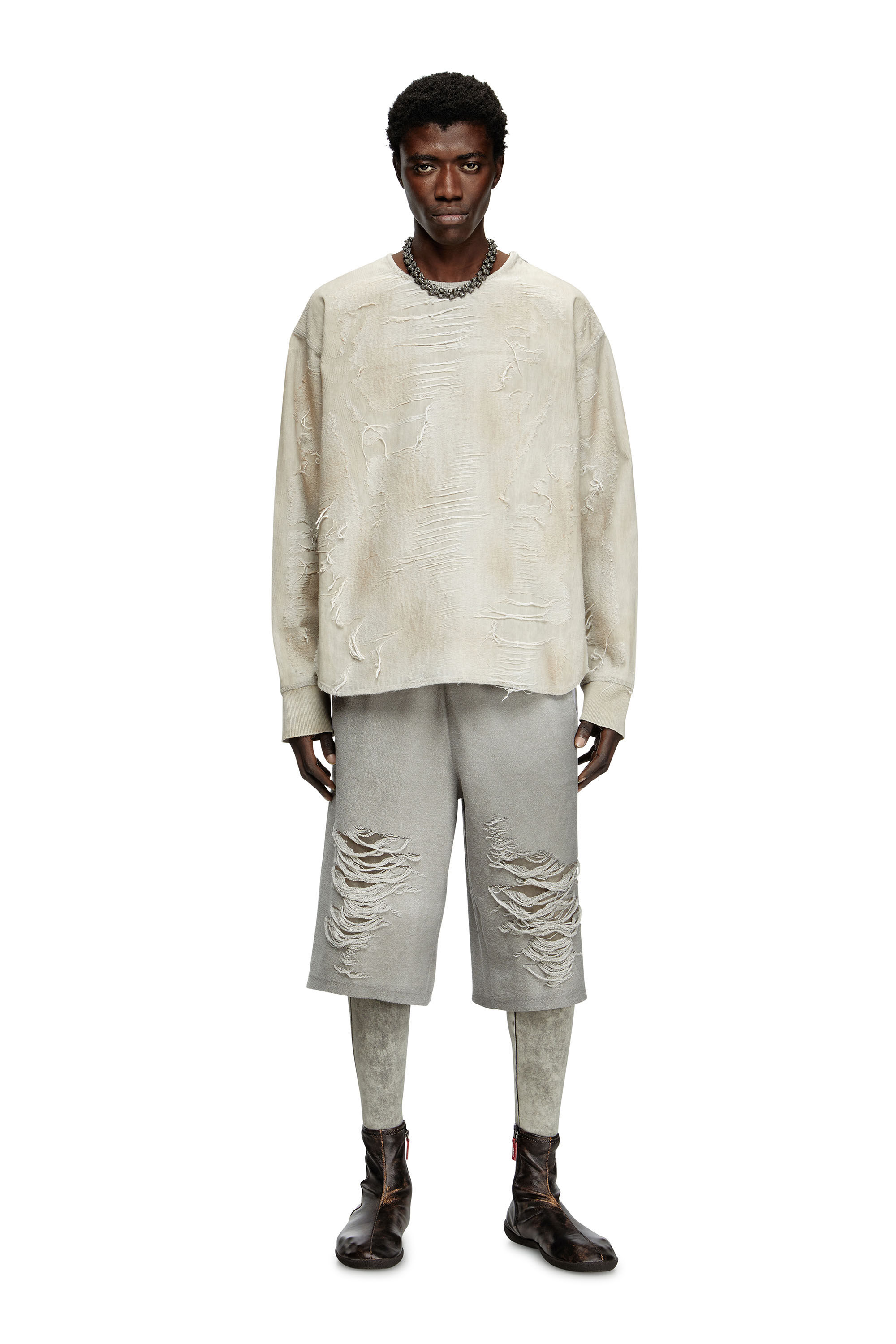 Diesel - D-JUST-FSG1, Herren Pullover aus mikro-vielgetragenem Jacquard-Denim in Hellgrau - 1
