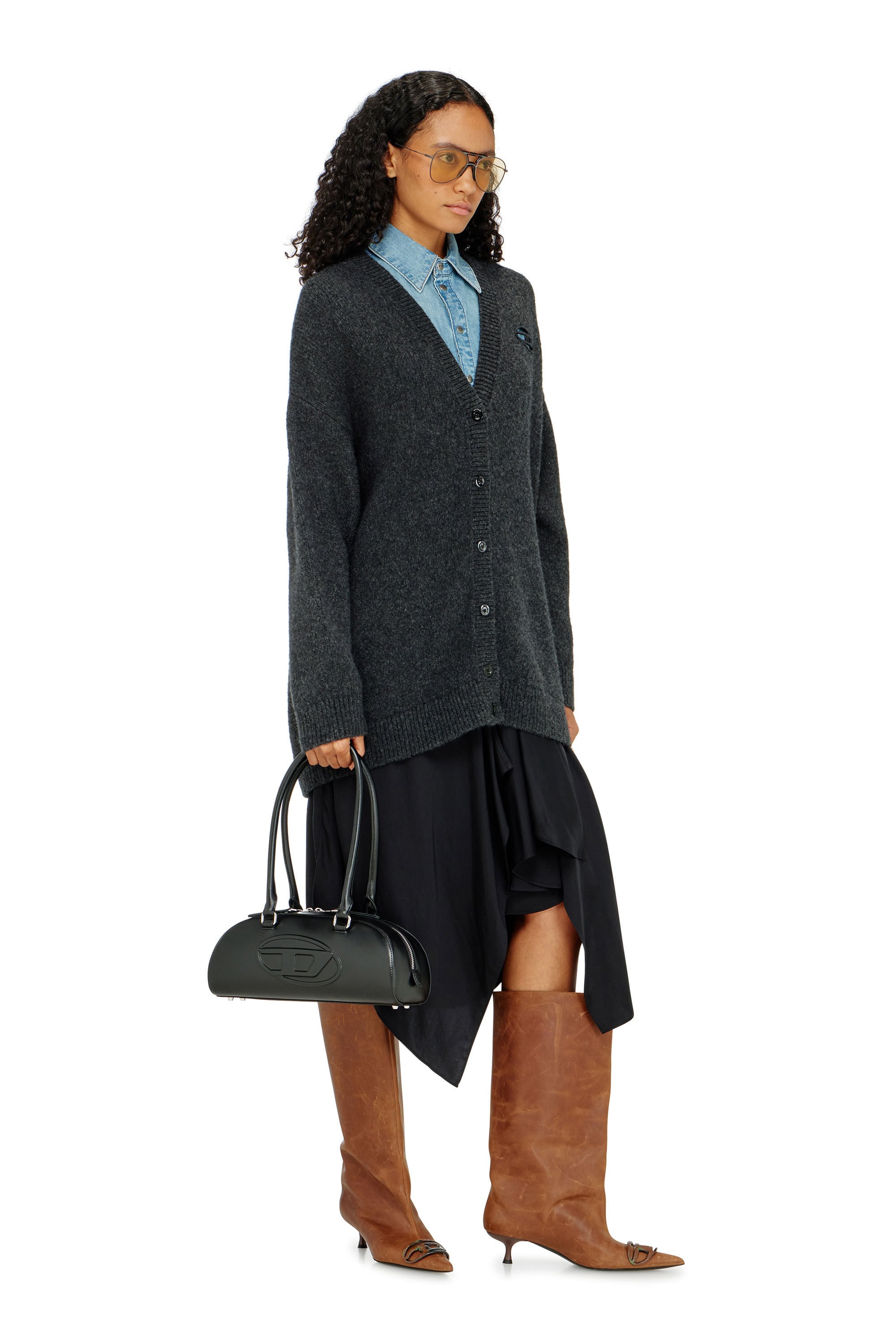 Diesel - M-AREELA, Woman's Cardigan in wool and alpaca blend in Black/Grey - 1