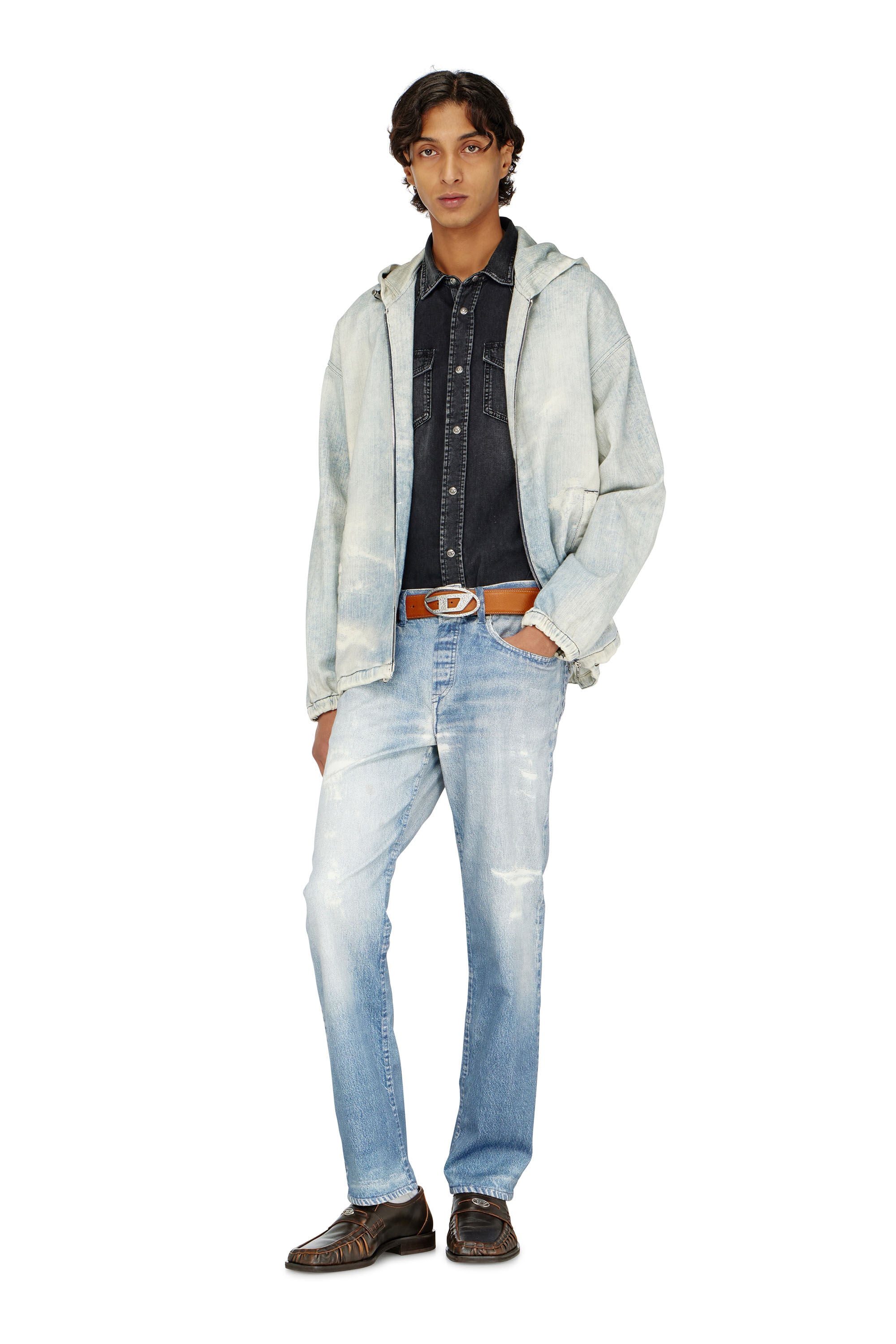 Diesel - D-WYNNY JOGG, Herren Hooded JoggJeans jacke mit trompe-l&rsquo;oeil in Hellblau - 1