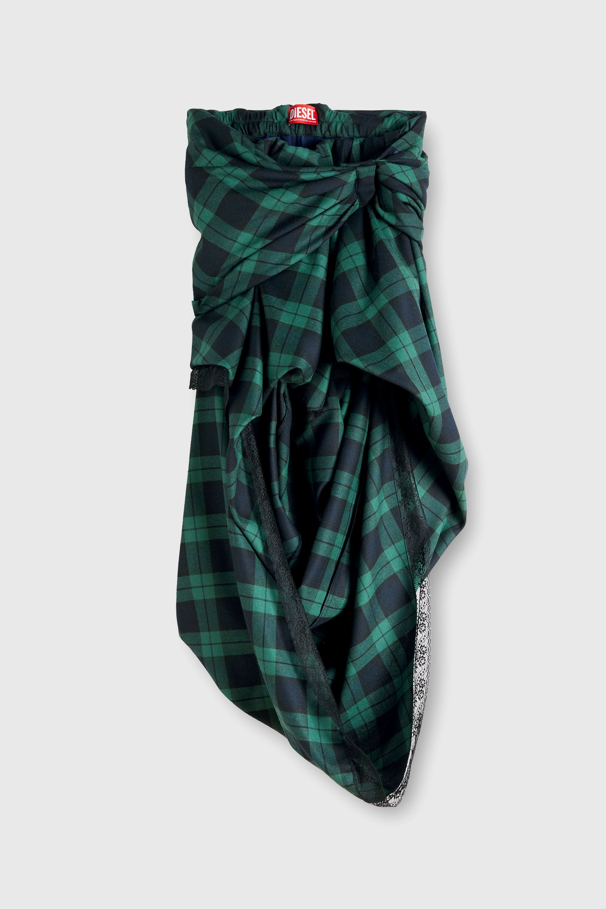 Diesel - O-WINNY, Damen Midilanger Rock im Tartan-Look mit Spitzenbesatz in Gr&uuml;n/Blau - 2