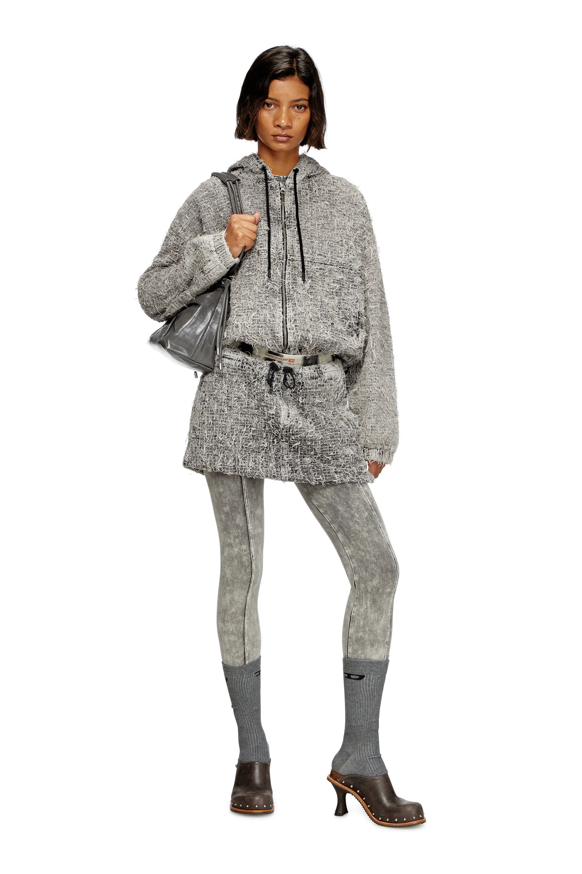 Diesel - DE-MINI-S, Damen Minirock aus Bouclé-Denim in Grau - 1