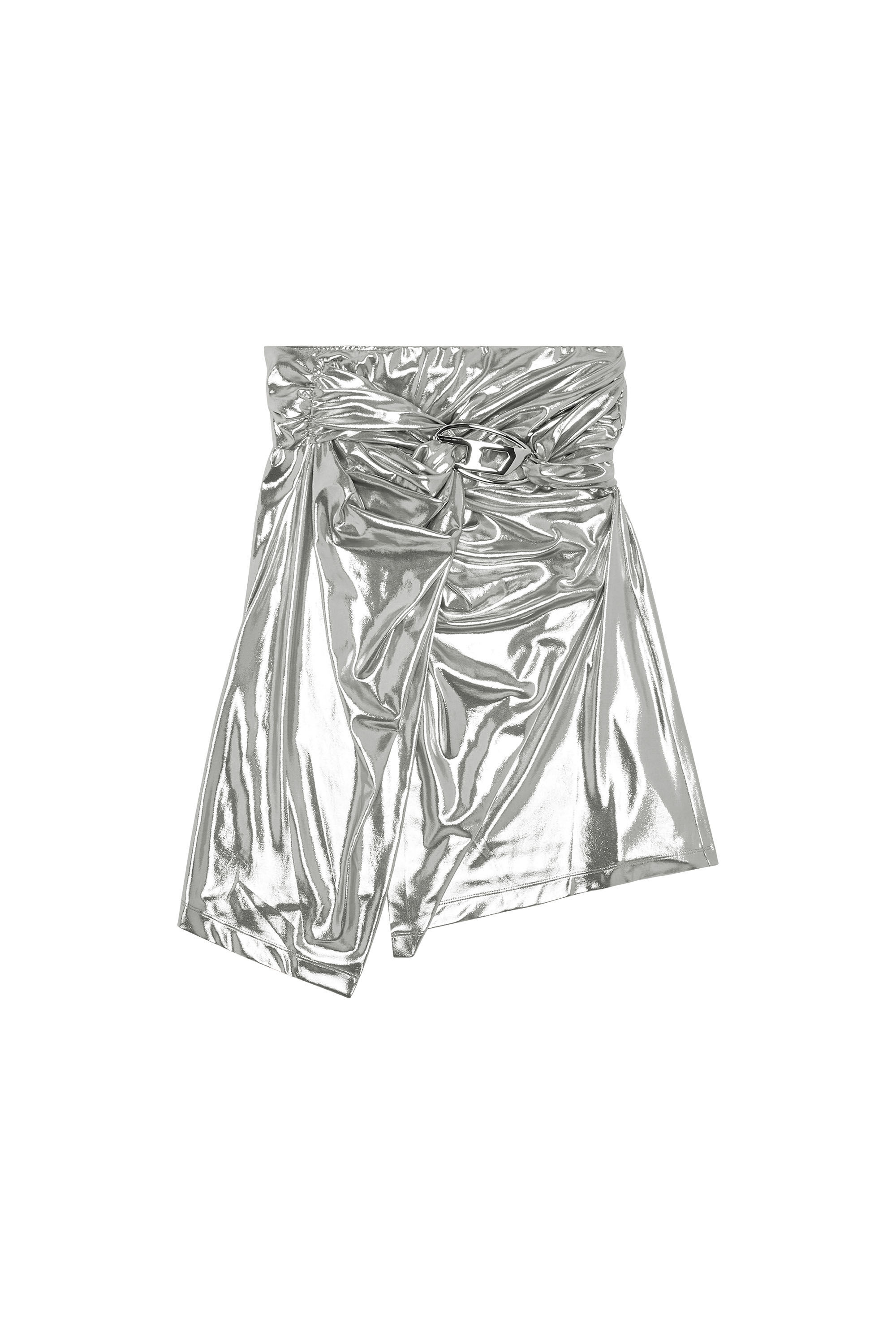 Diesel - O-MELT, Woman Draped midi skirt with foil coating in Silver - Image 2