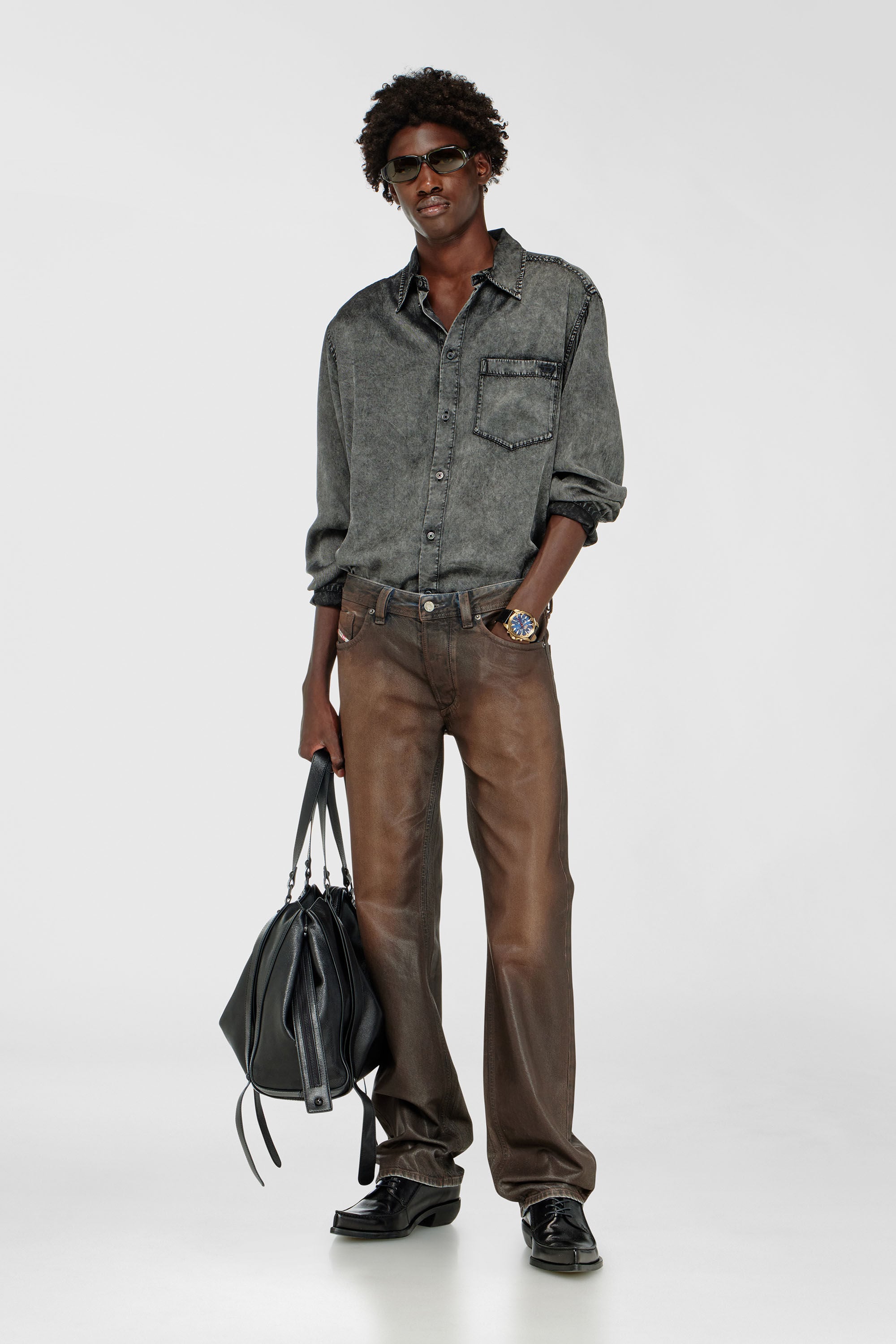 Diesel - S-SIMPLY-NIBC, Herren Flie&szlig;endes Hemd aus Viskose in Denim-Optik in Schwarz - 1