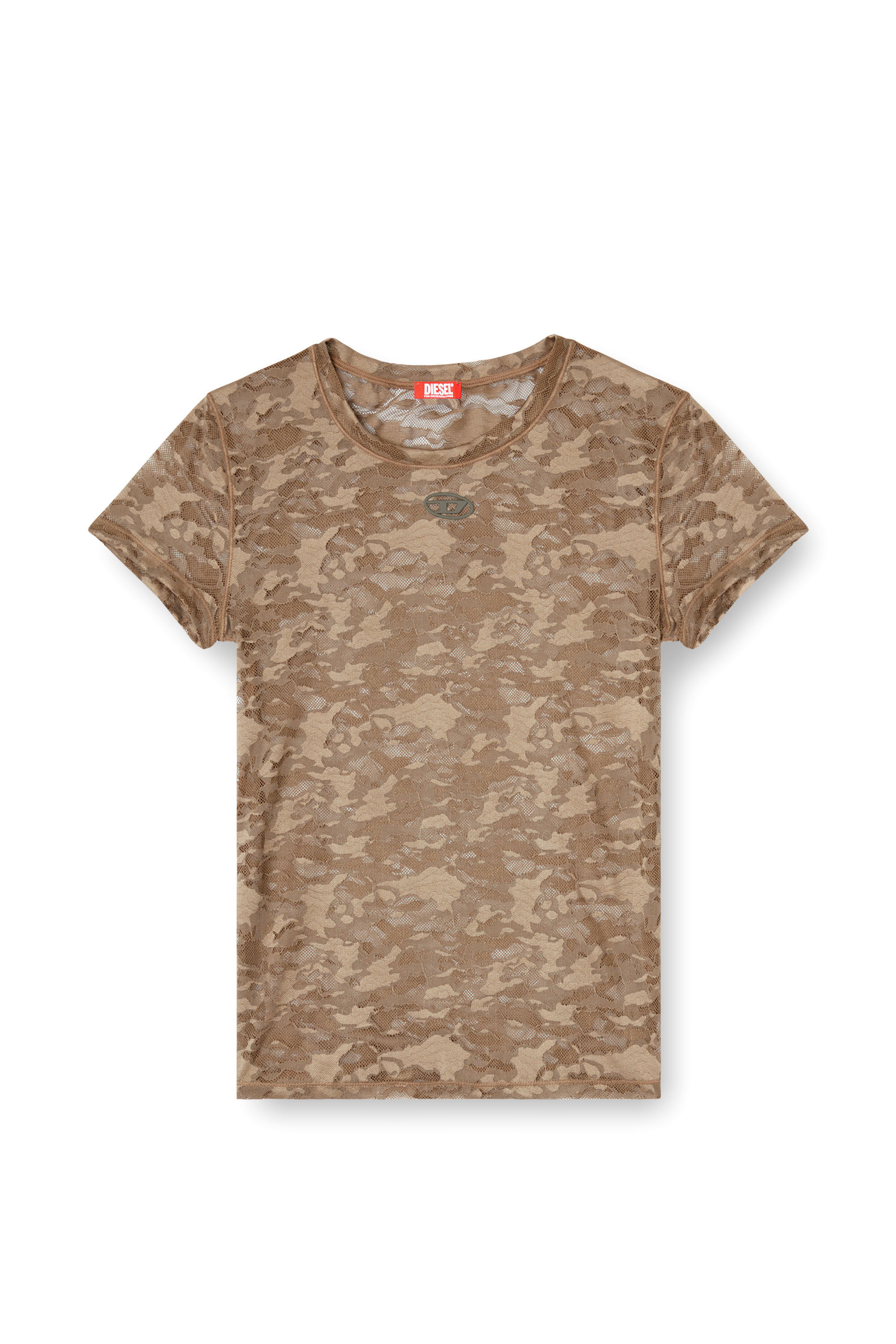 Diesel - KASIA-UTLT, Damen T-Shirt mit Camouflage-Spitze in Braun - 2