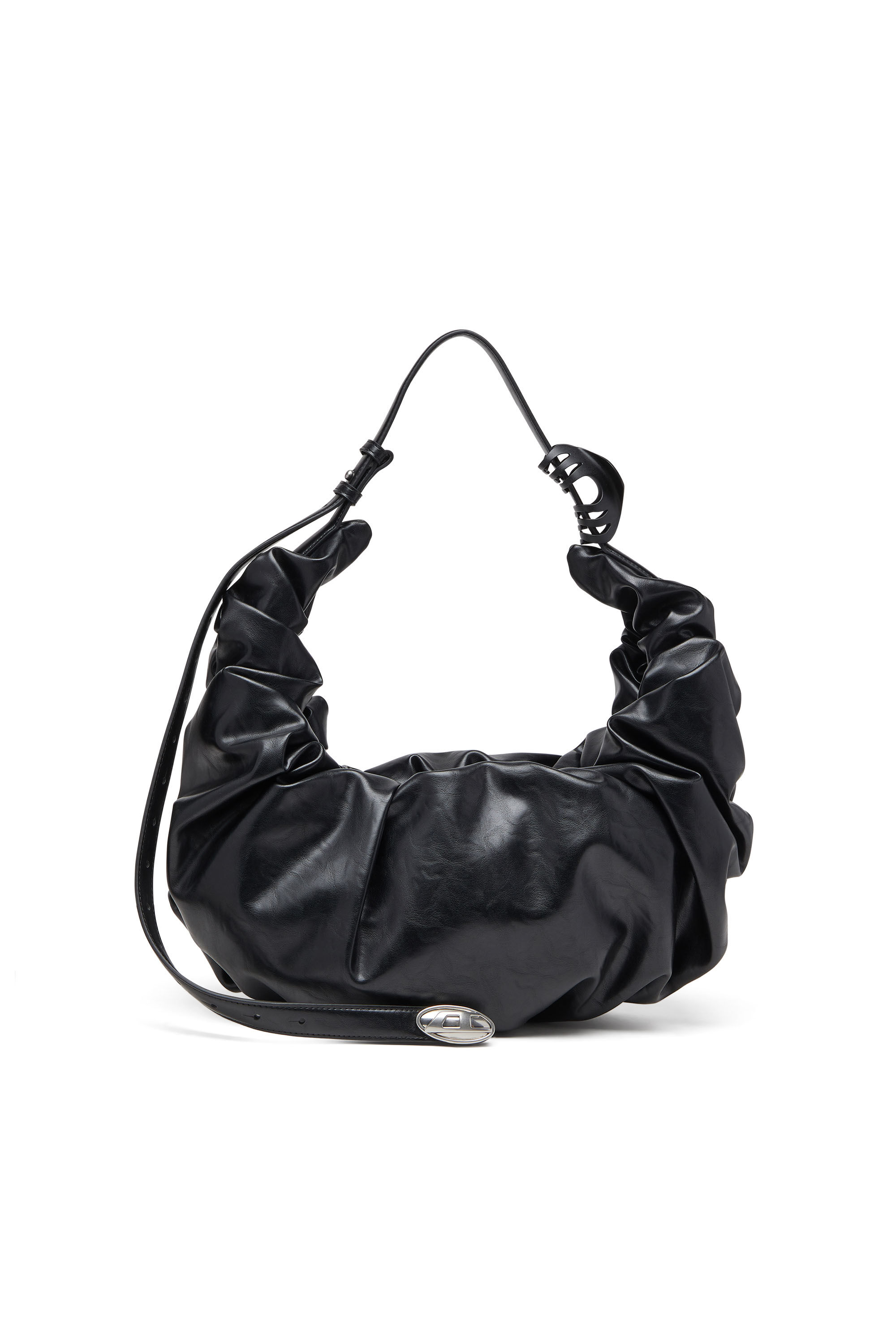 Diesel - GRAB-D HOBO L, Damen Große zerknitterte Hobo-Tasche aus glänzendem PU in Schwarz - 1