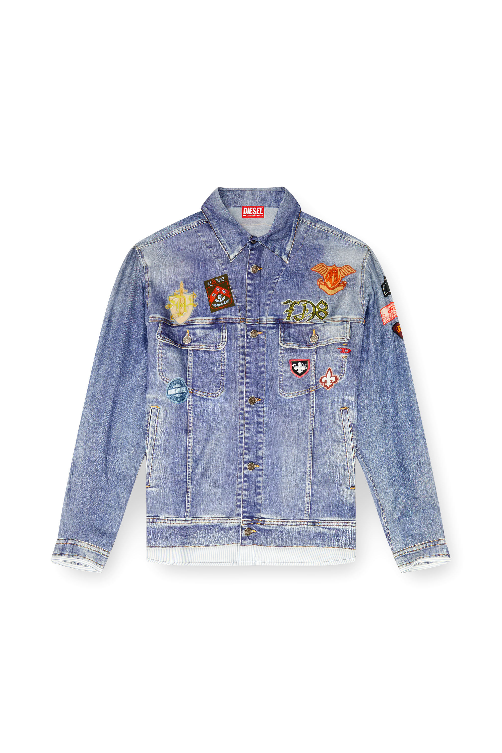 Diesel - S-SIMPLY-PATCH, Herren Satinhemd mit trompe-l'oeil denim-print in null - 2