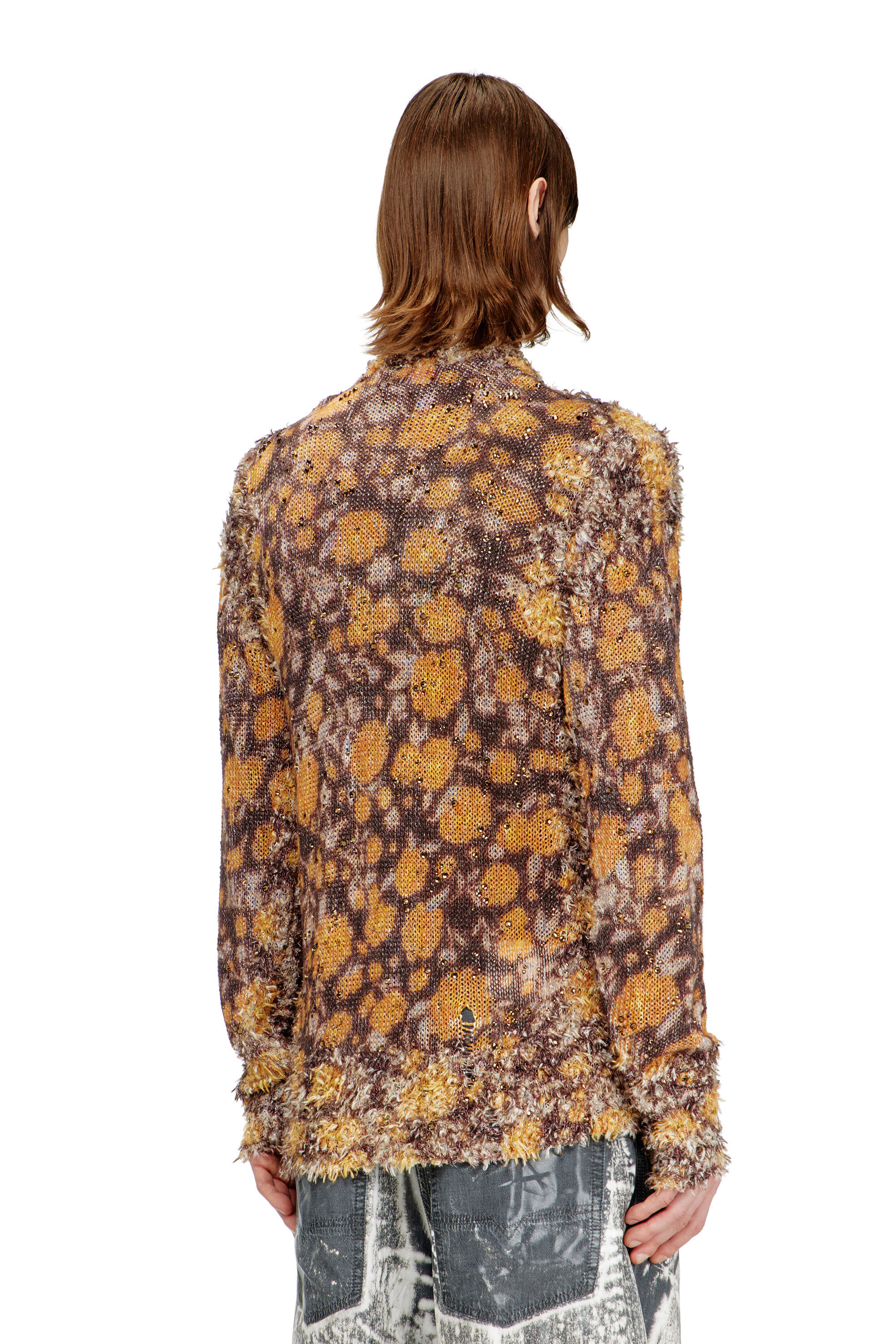 Diesel - K-LINNUS, Herren Bedruckte Strickjacke aus Leinenmischung mit Kristallen in Braun/Orange - 4
