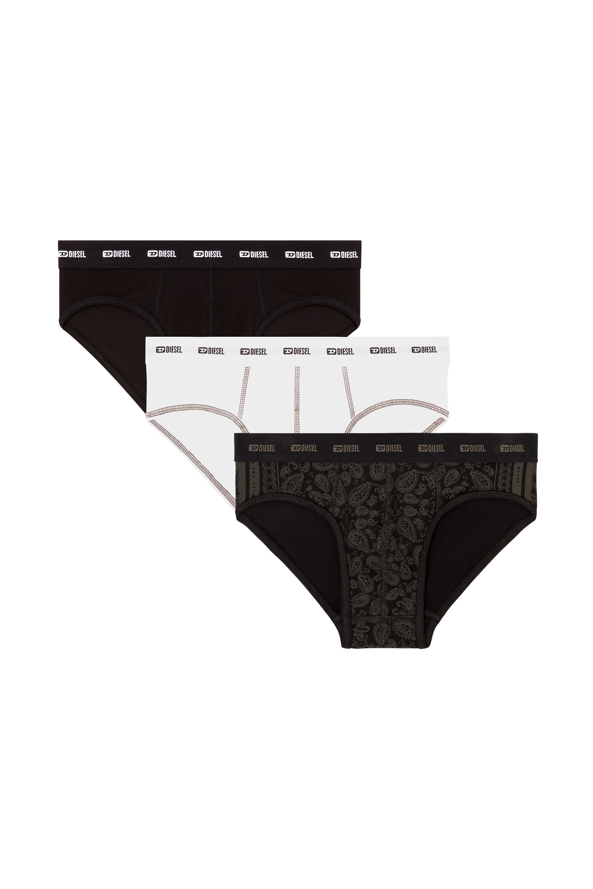 Diesel - ANDRE-UTLT-3PACK, Herren Briefs aus Stretch-Baumwolle im Dreierpack mit Bandana-Print. in Schwarz/Weiss - 4