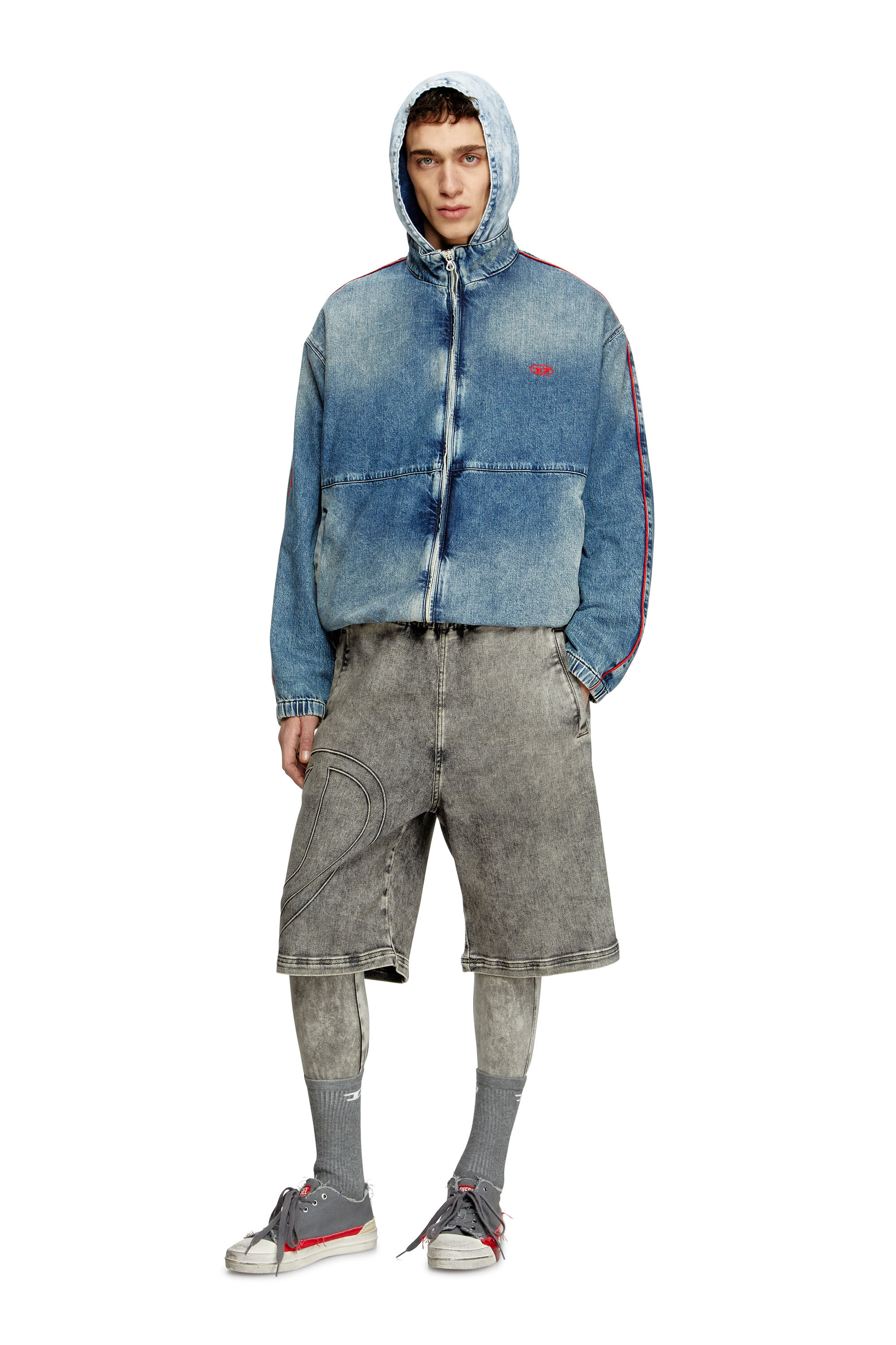 Diesel - D-KRAP-S2, Herren Jacke aus Denim mit roten Paspeln in Blau - 1