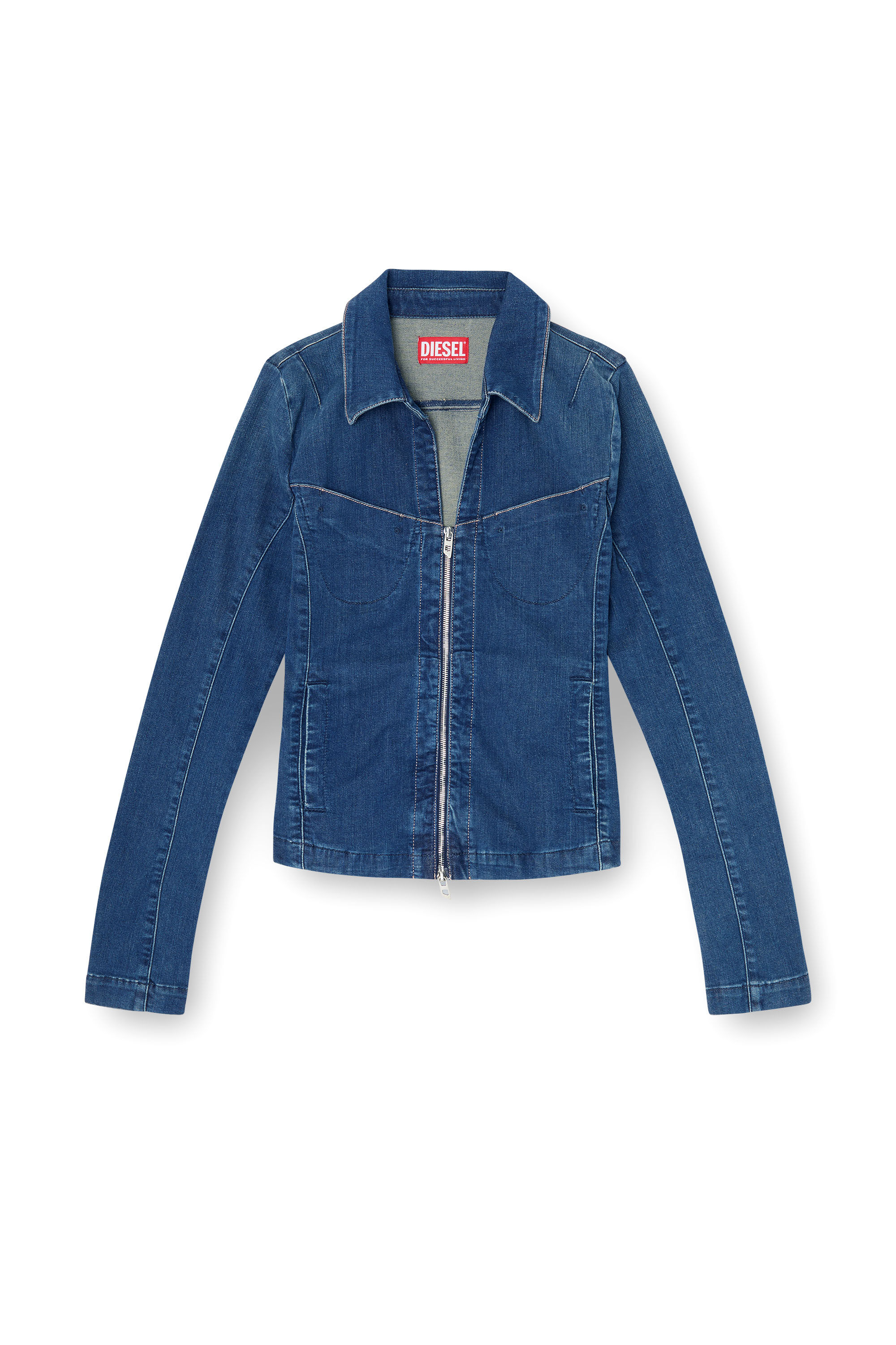Diesel - DE-QUINOR-S1, Damen Hemd mit Rei&szlig;verschluss aus denim in Mittelblau - 2