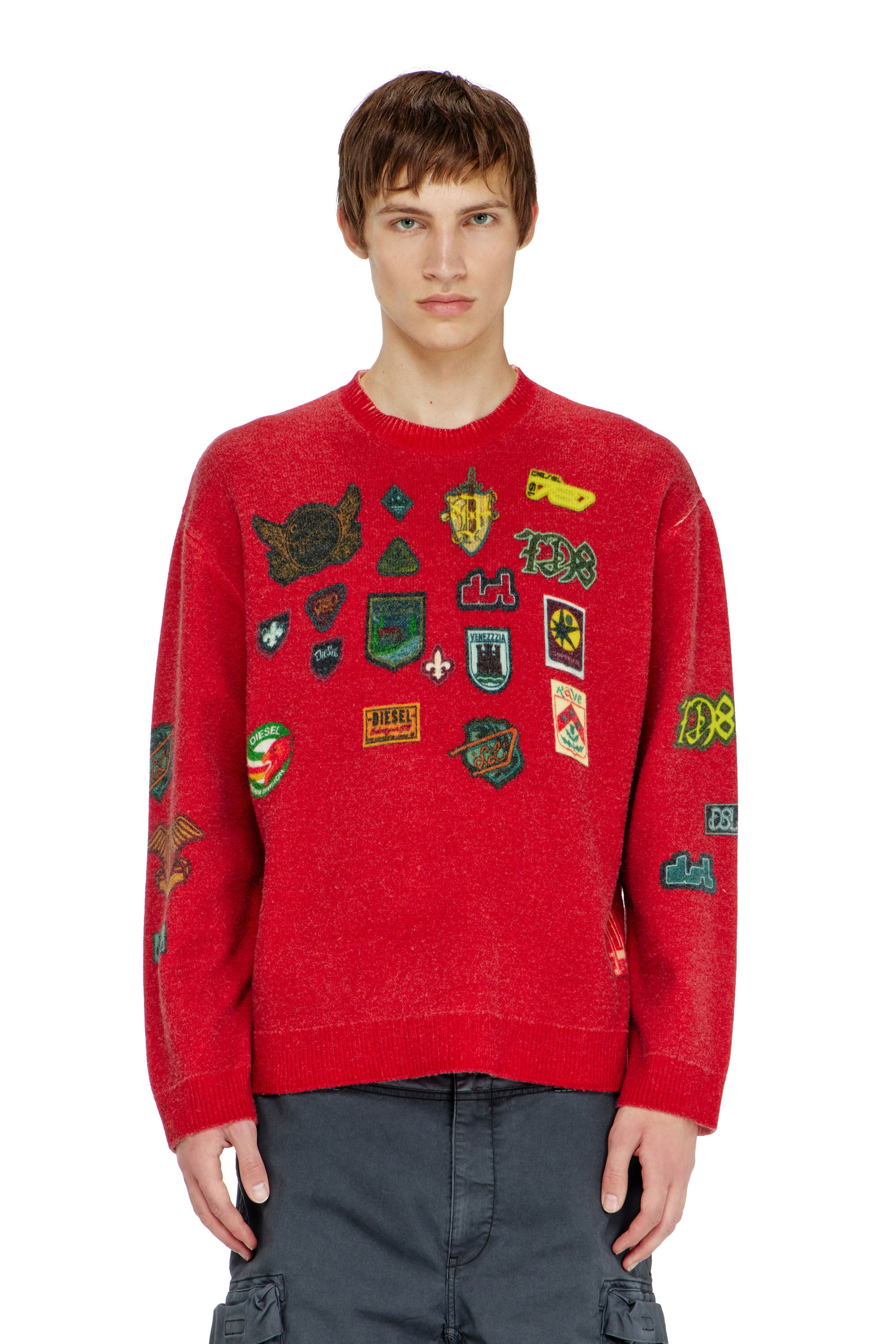 Diesel - K-PATCY, Herren Wollpullover mit bedruckten patches in Rot - 5
