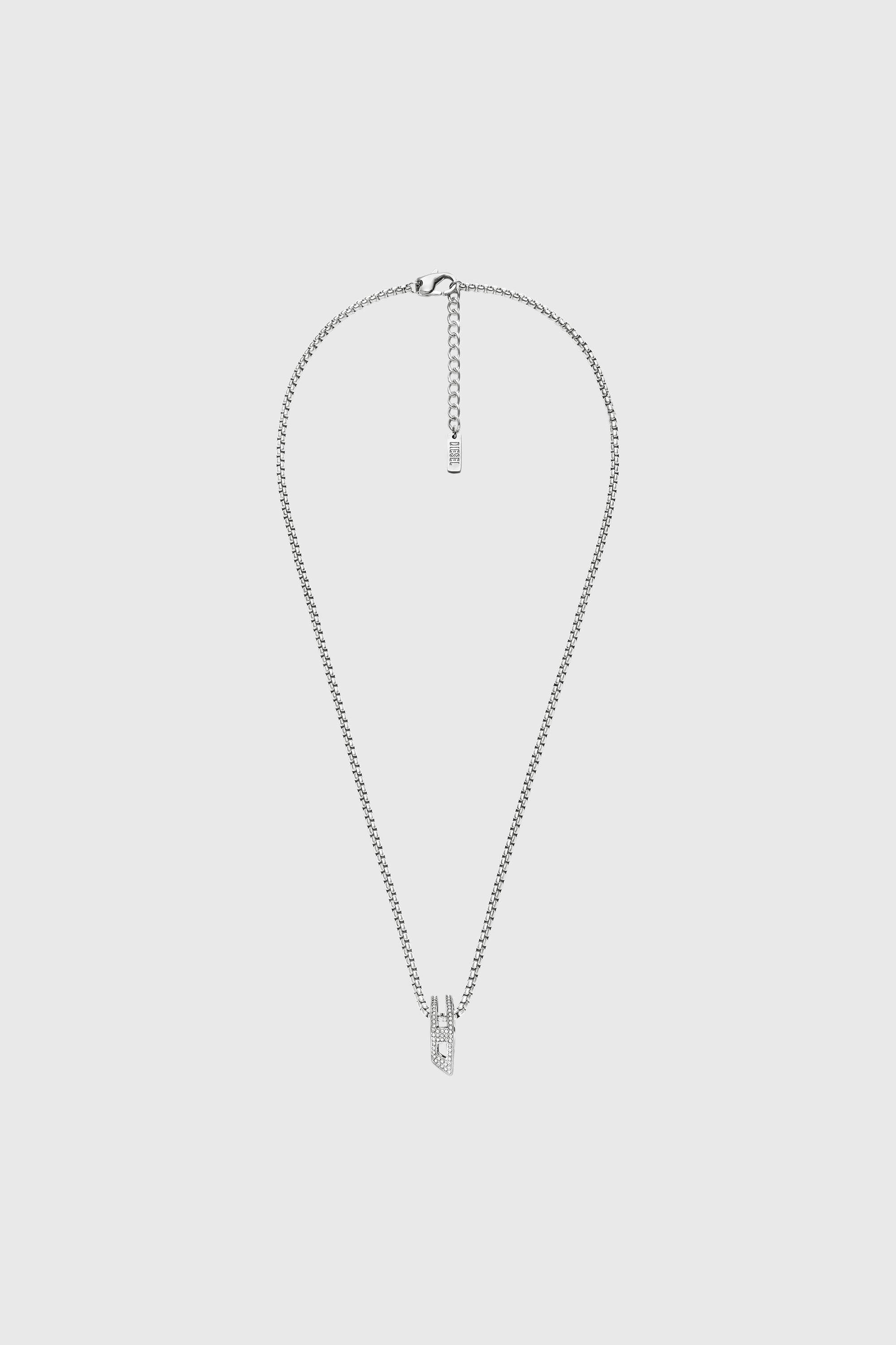 Diesel - DX1741040, Unisex Halskette aus Edelstahl mit Pav&eacute;-Anh&auml;nger in Silber - 1