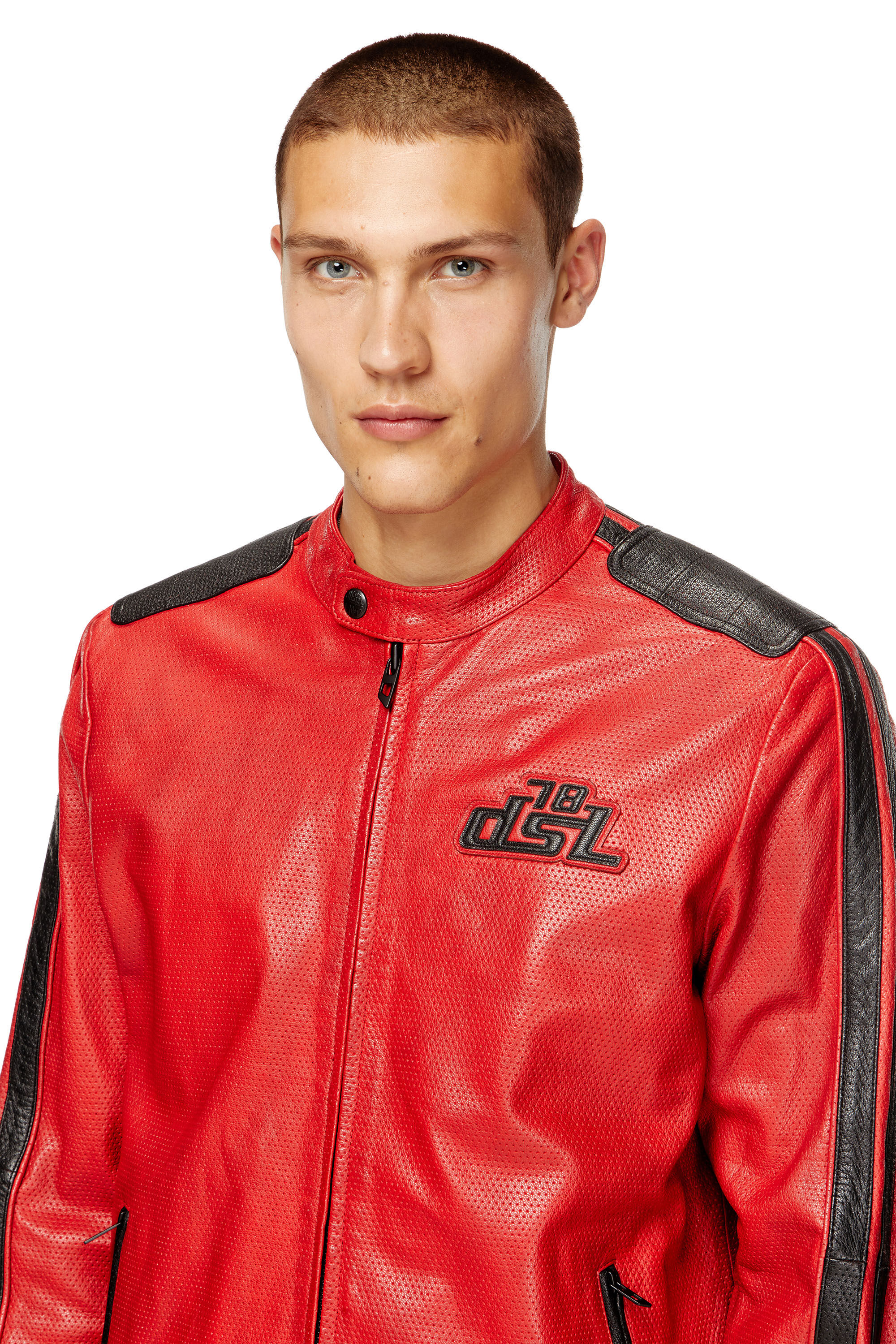 Diesel - L-POP, Unisex Bikerjacke aus perforiertem Leder in Rot - 5