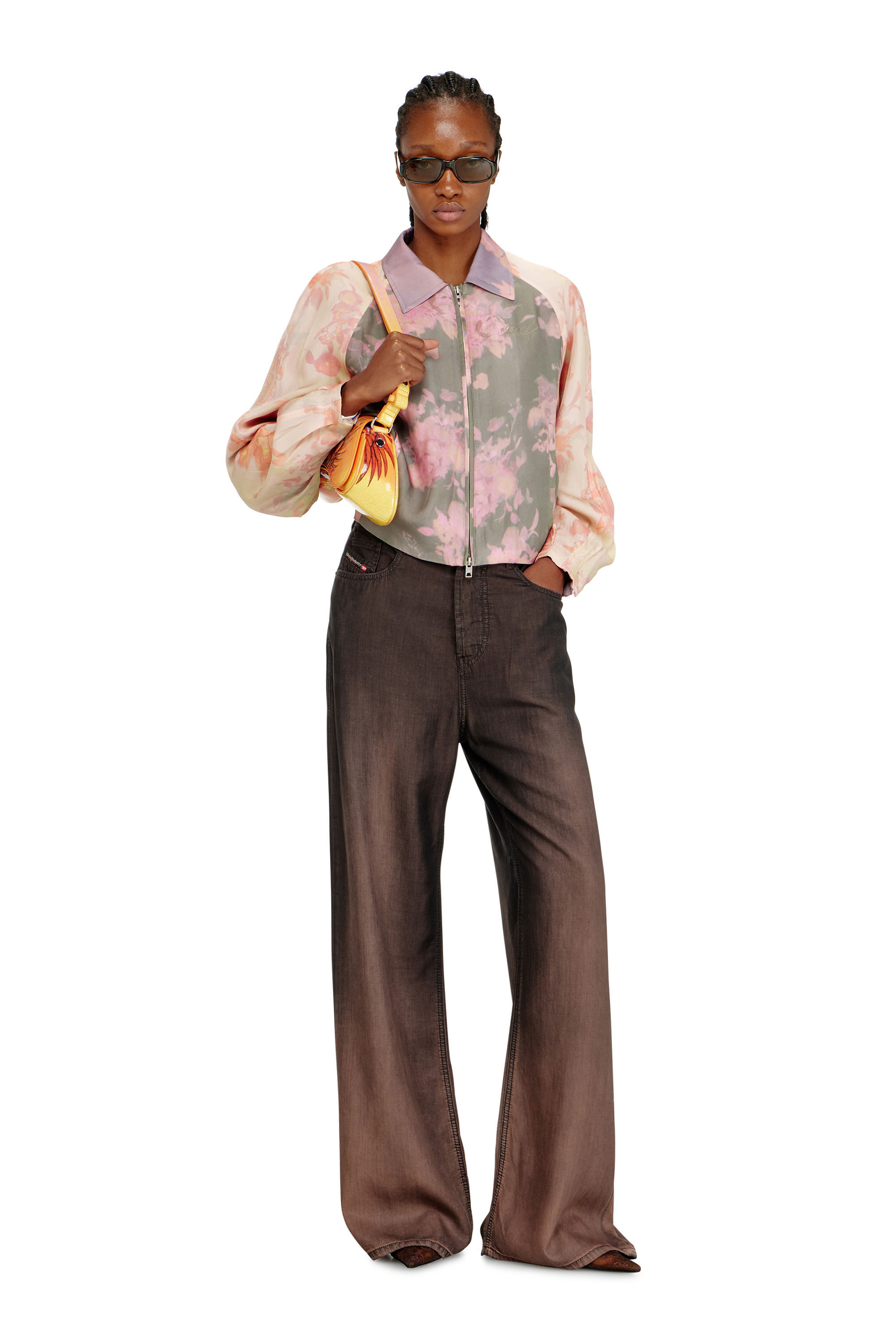 Diesel - G-ALENA, Woman's Floral bomber jacket in crinkled acetate in null - 1