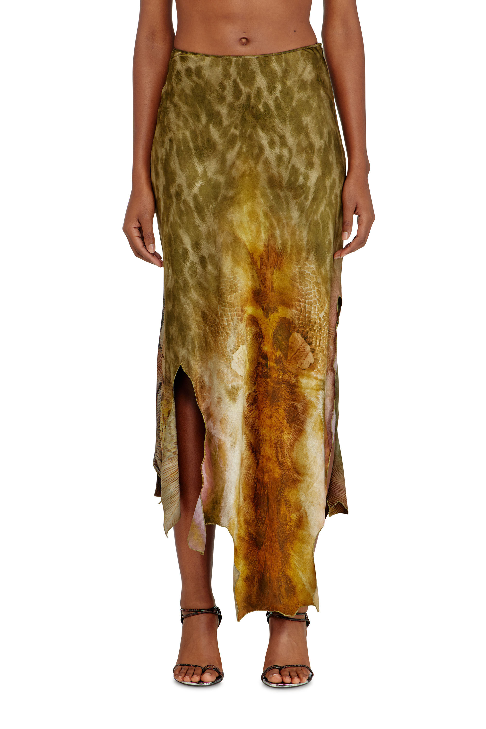 Diesel - O-TORN, Damen Langer, asymmetrischer Rock aus bedrucktem Satin in null - 3