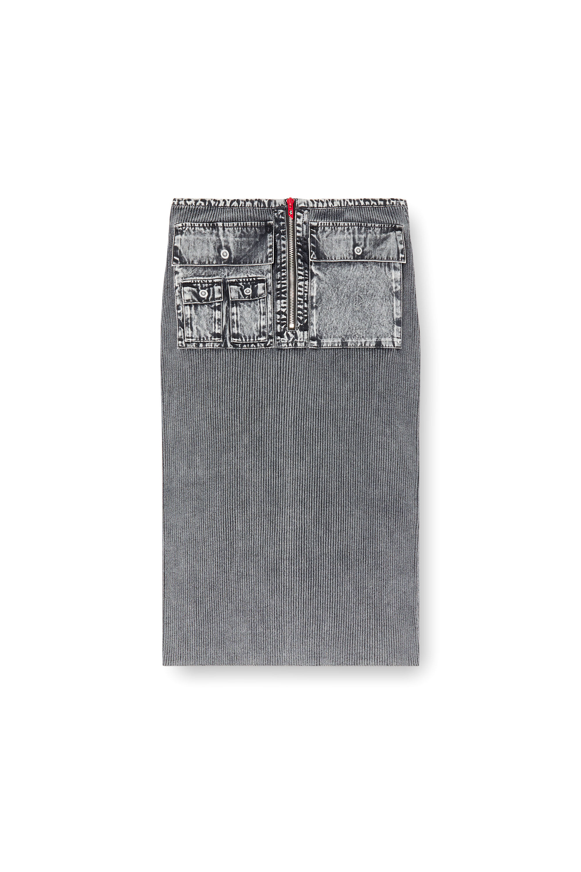 Diesel - M-MERYN, Damen Midirock aus Strick mit Cargotaschen aus Denim in Dunkelgrau - 2