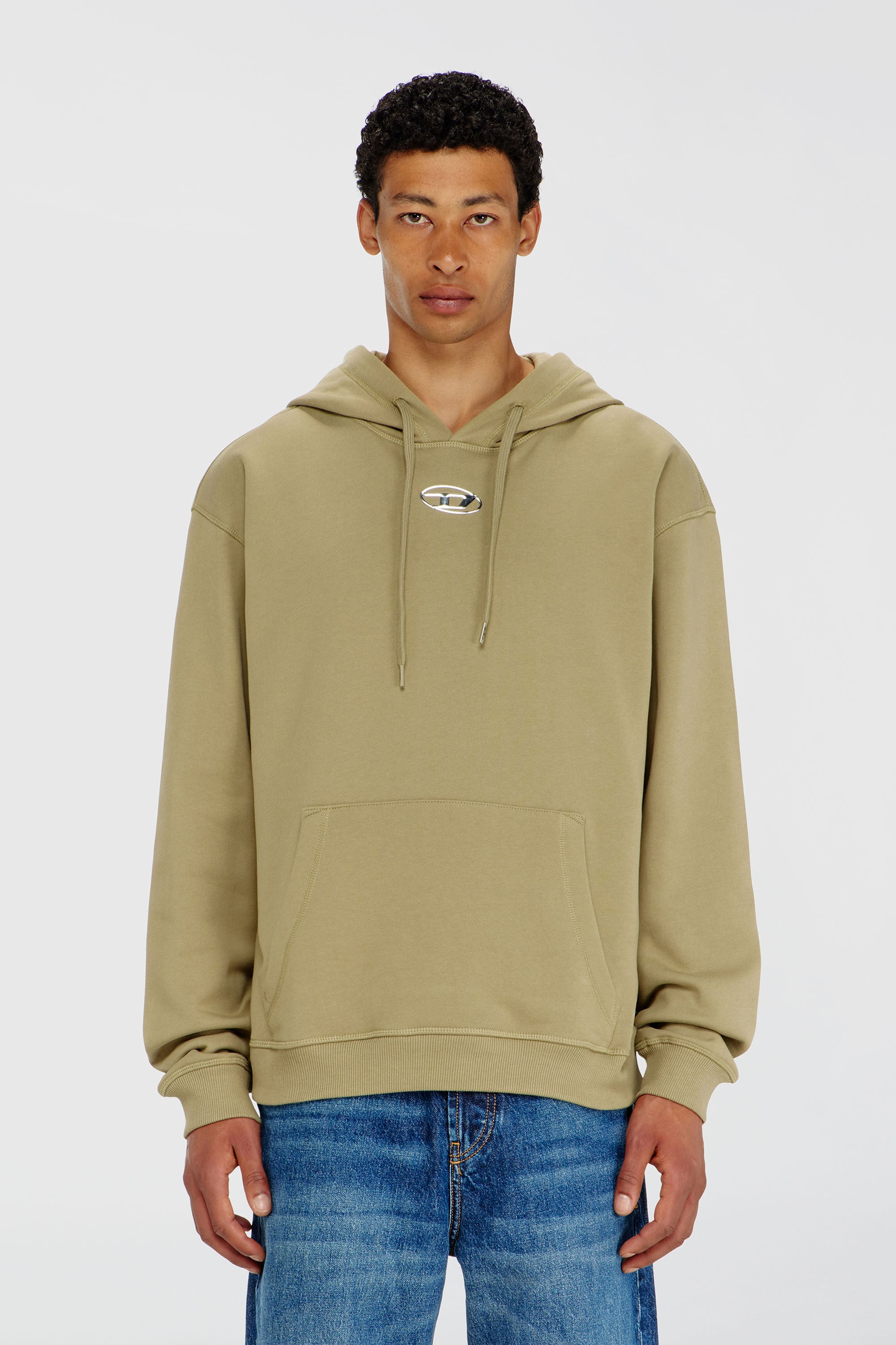 Diesel - S-NORM-HOOD-IOD, Herren Baumwoll-Hoodie mit metallischem Oval D in Olivgr&uuml;n - 3