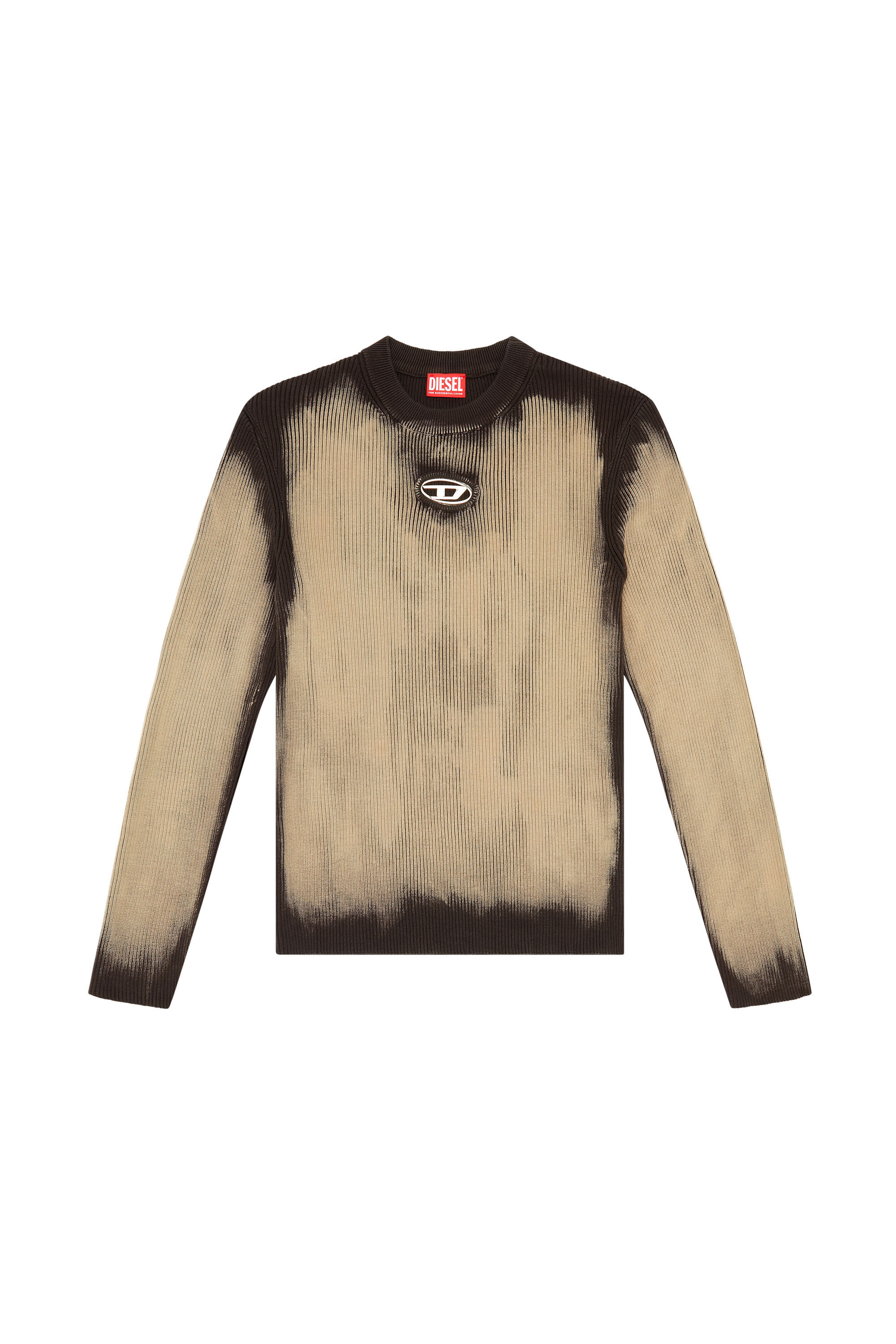 Herren Behandelter Pullover mit Logo-Intarsie aus Metall | Beige | Diesel