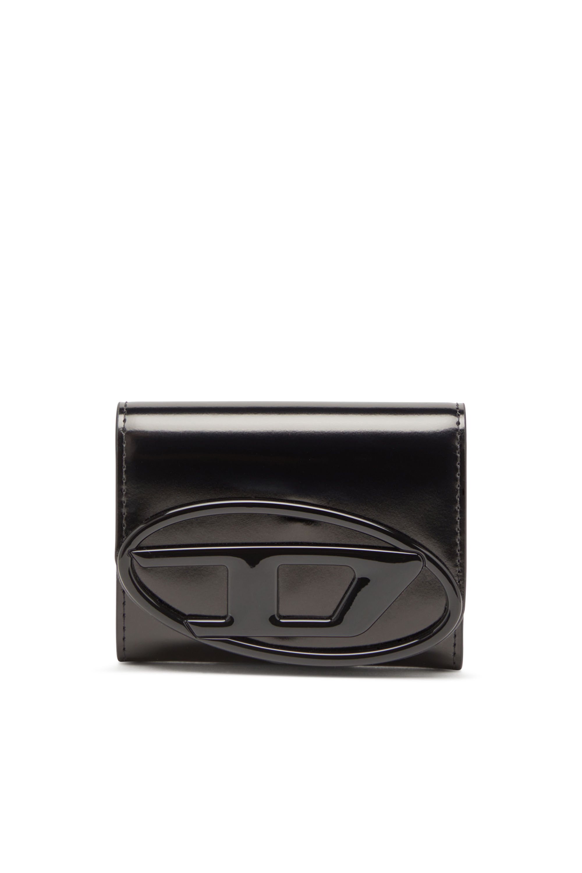 Diesel - 1DR CARD HOLDER BI-FOLD ZIP III, Woman Bi-fold card holder in mirrored leather in Black - Image 1