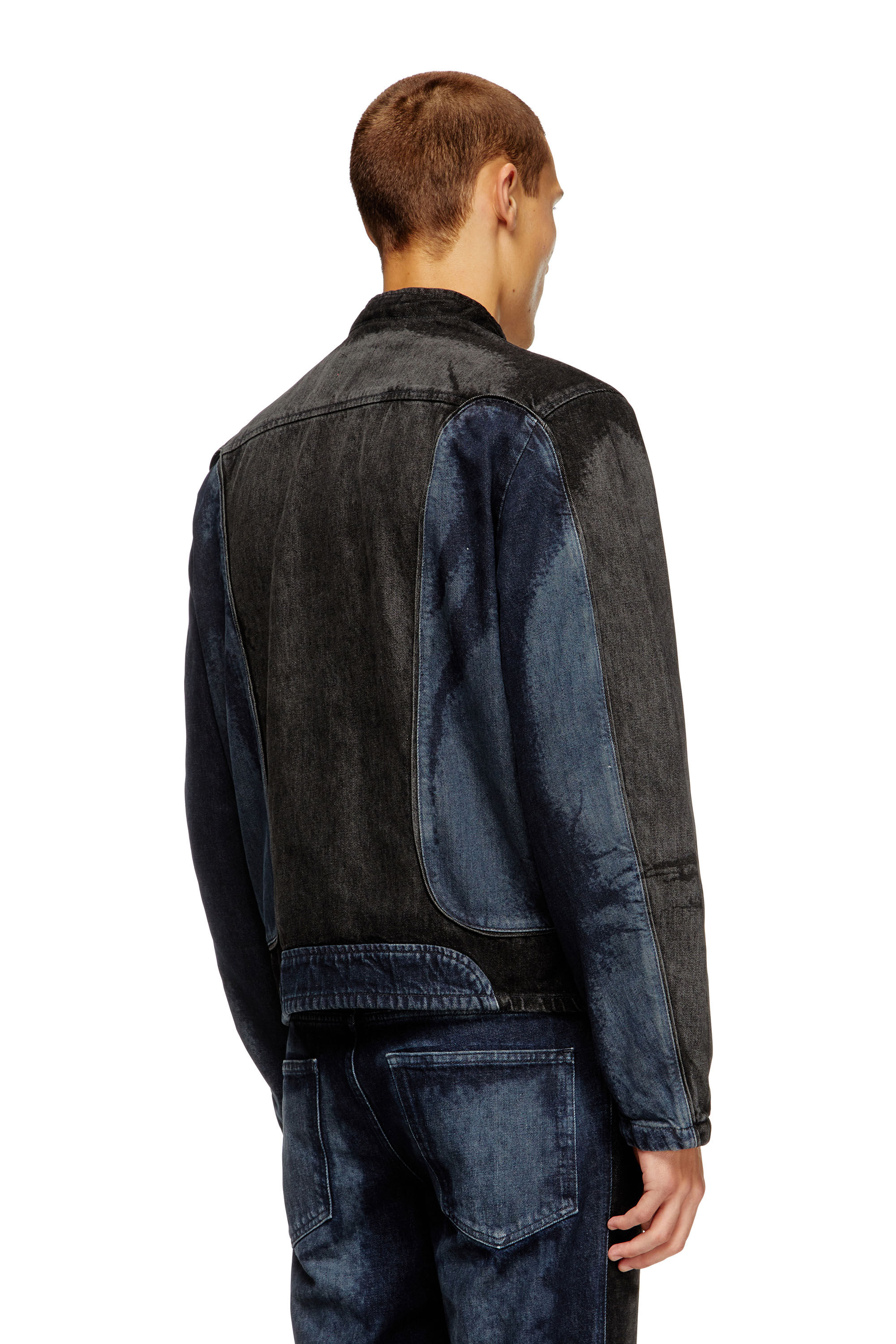 Diesel - D-BLENK-S, Herren Bikerjacke aus zweifarbigem Denim in Schwarz/Blau - 4
