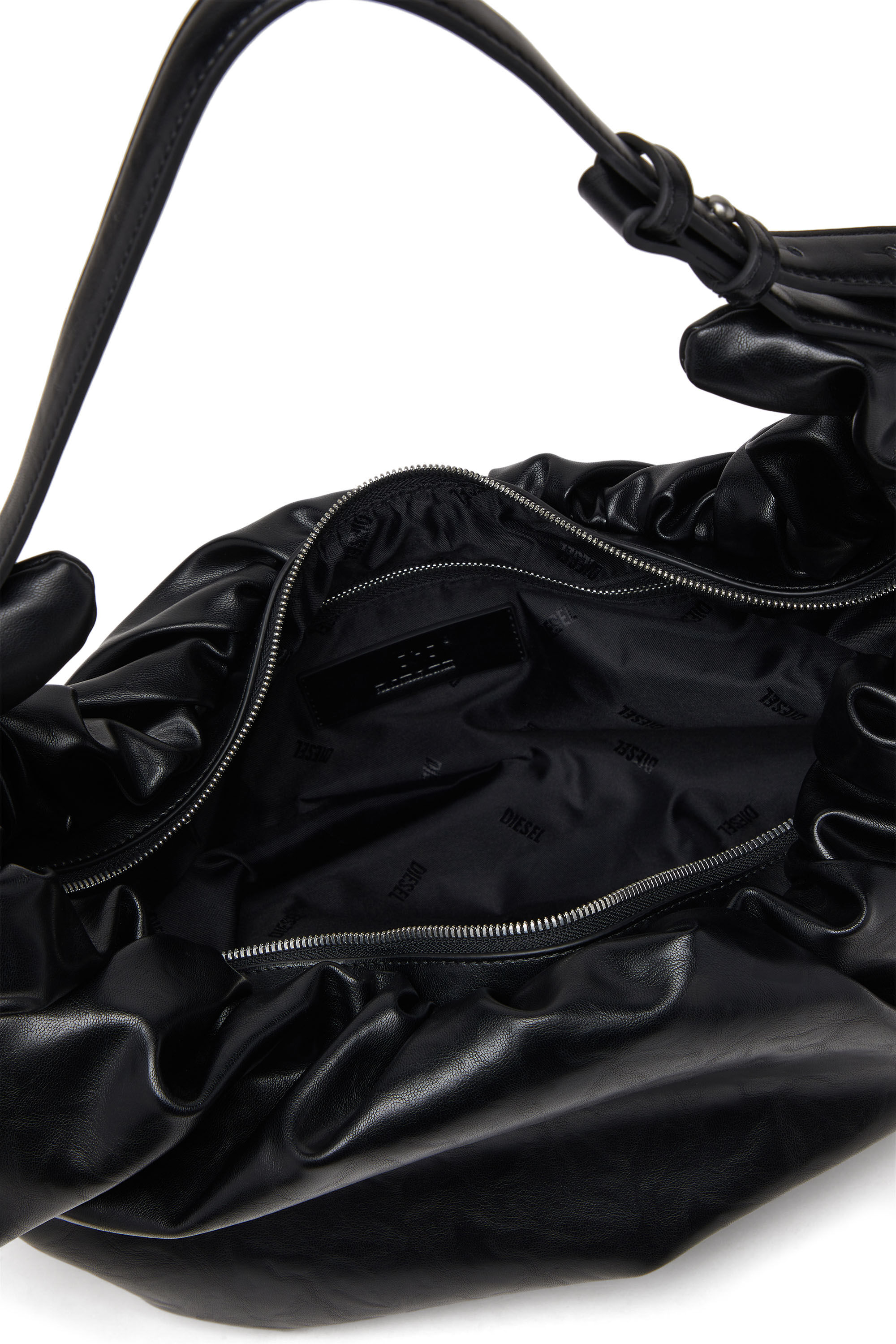 Diesel - GRAB-D HOBO L, Damen Große zerknitterte Hobo-Tasche aus glänzendem PU in Schwarz - 5