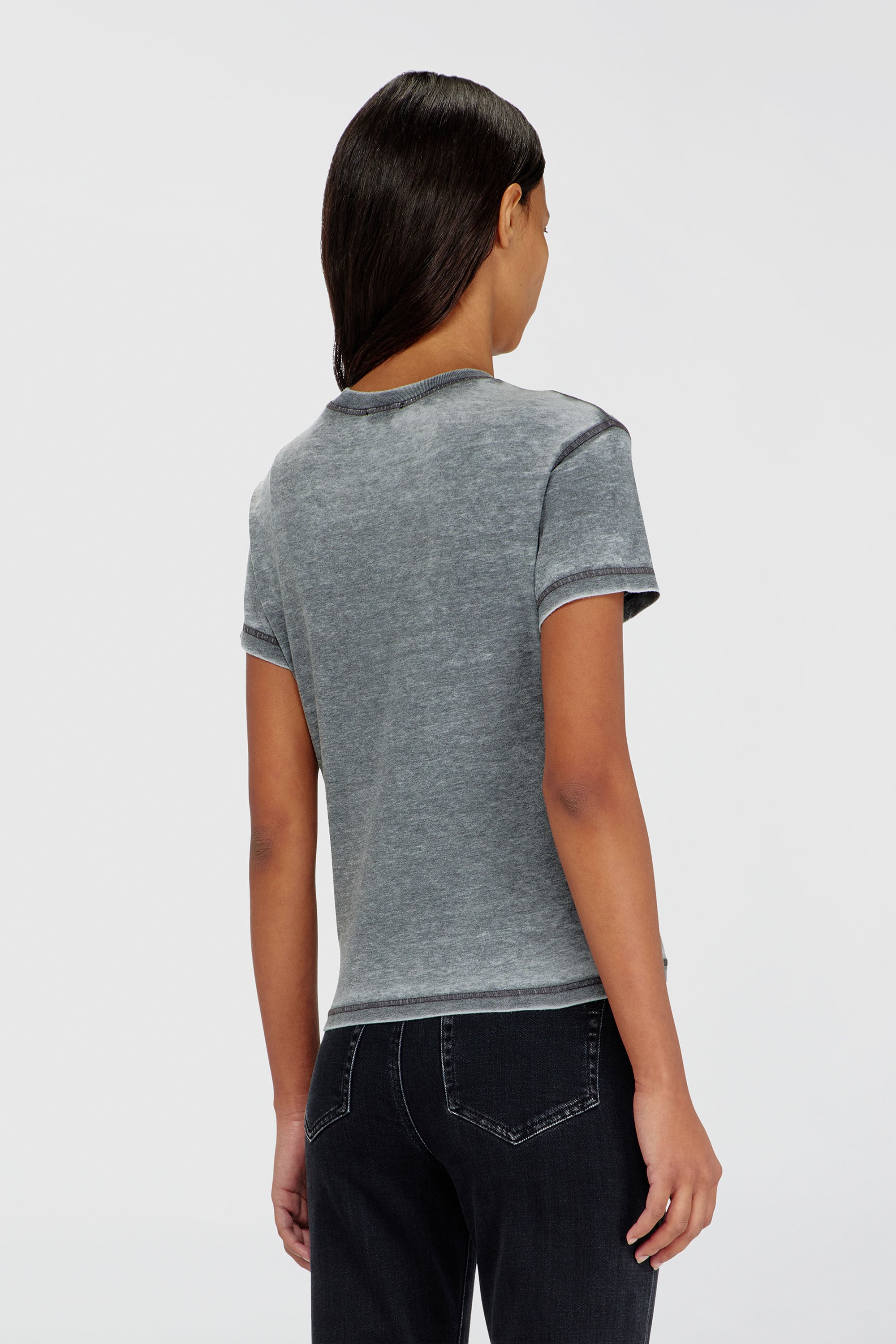 Diesel - T-ILA-AA1, Damen Jersey-T-Shirt mit Strasssteinen und burnout effect in Grau - 4