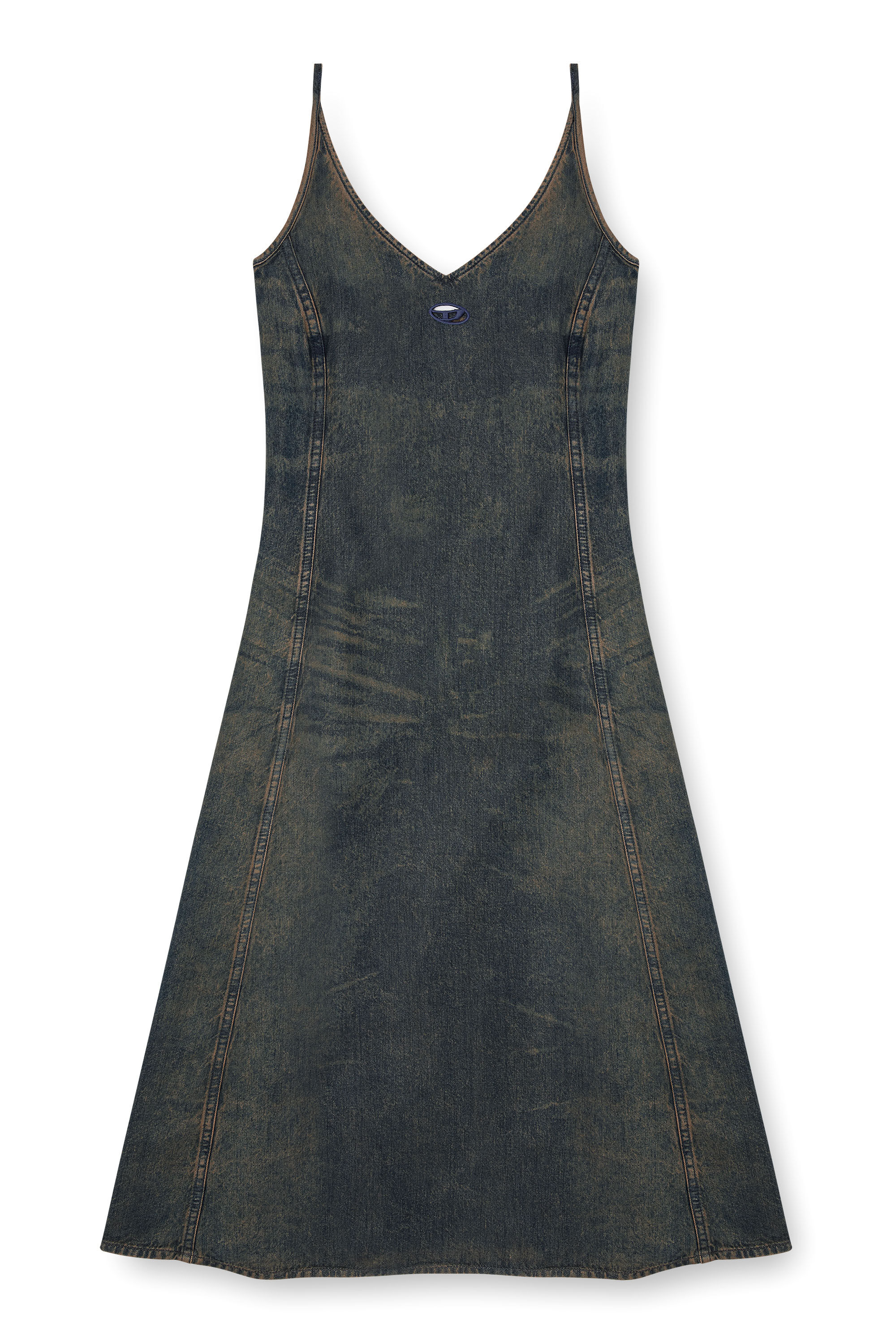 Diesel - DE-BELD-S, Damen Midi-Kleid aus fließendem Denim mit Schmutz-Effekt in Dunkelblau - 2