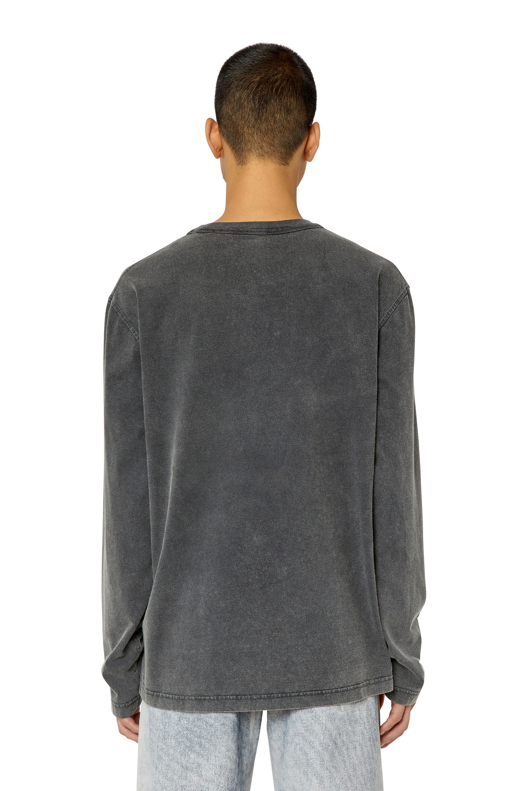 Diesel - T-CRANE-LS-SLITS, Herren T-Shirt mit dreifacher Logo-Stickerei in Schwarz - 4