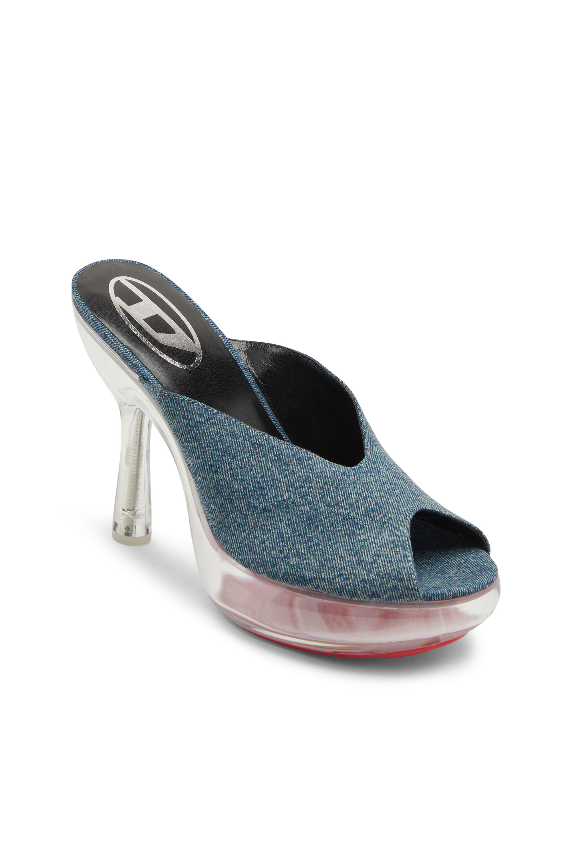 Diesel - D-LAKE PLATFORM SDL, Damen D-Lake-Pantoletten mit Plateau-Sohle aus Denim und Plexiglas in Blau - 6