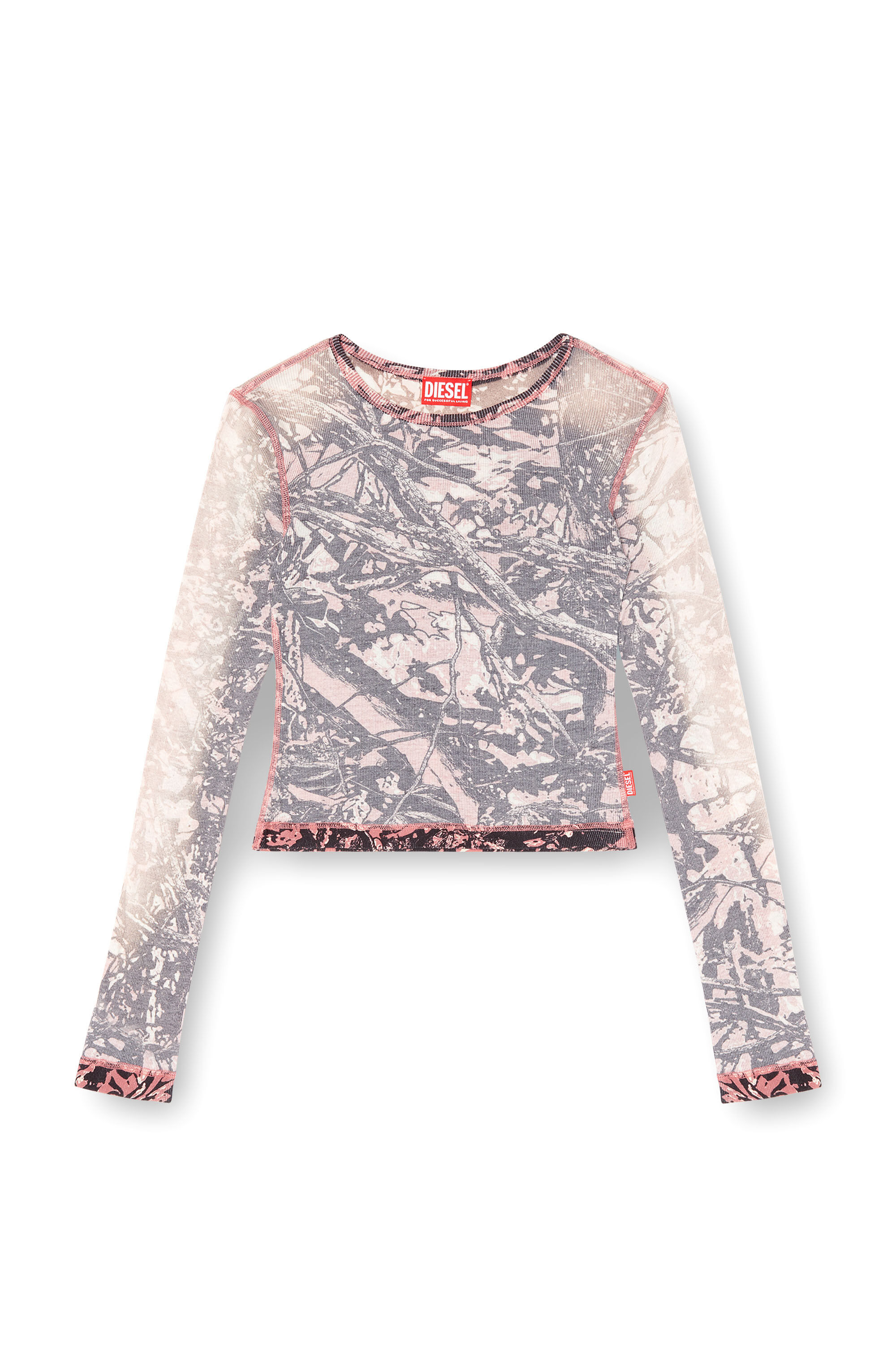Diesel - T-BANESS-Q1, Damen Langarm-Top mit Glitch-Camouflage-Print in Rosa/Grau - 2